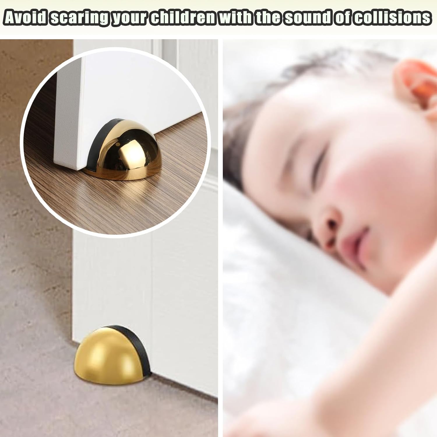 Drill-Free Floor Mounted Door Stoppers 3M Adhesive Self Adhesive Door Stoppers with Black Rubber Bumper Tips Floor Mount Half Dome Door Stopper for Office Bedroom Living Room Shower Room (Gold-4Pcs) - Image 5