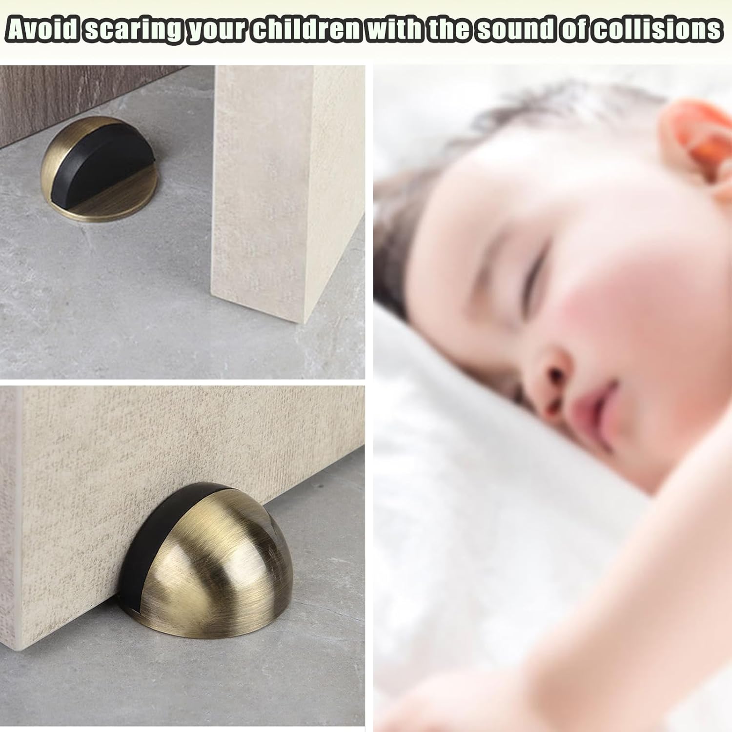 Drill-Free Floor Mounted Door Stoppers 3M Adhesive Self Adhesive Door Stoppers with Black Rubber Bumper Tips Floor Mount Half Dome Door Stopper for Office Bedroom Living Room Shower Room (Bronze-2Pcs) - Image 4