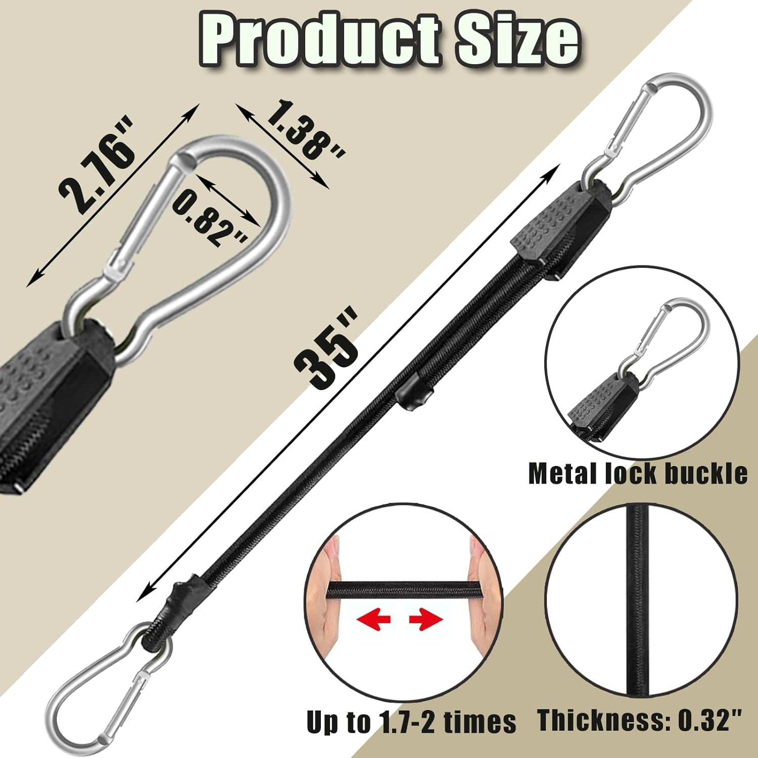 4 Pack 40 Inch Adjustable Carabiner Bungee Cords with Hooks Easy to Adjust from 35