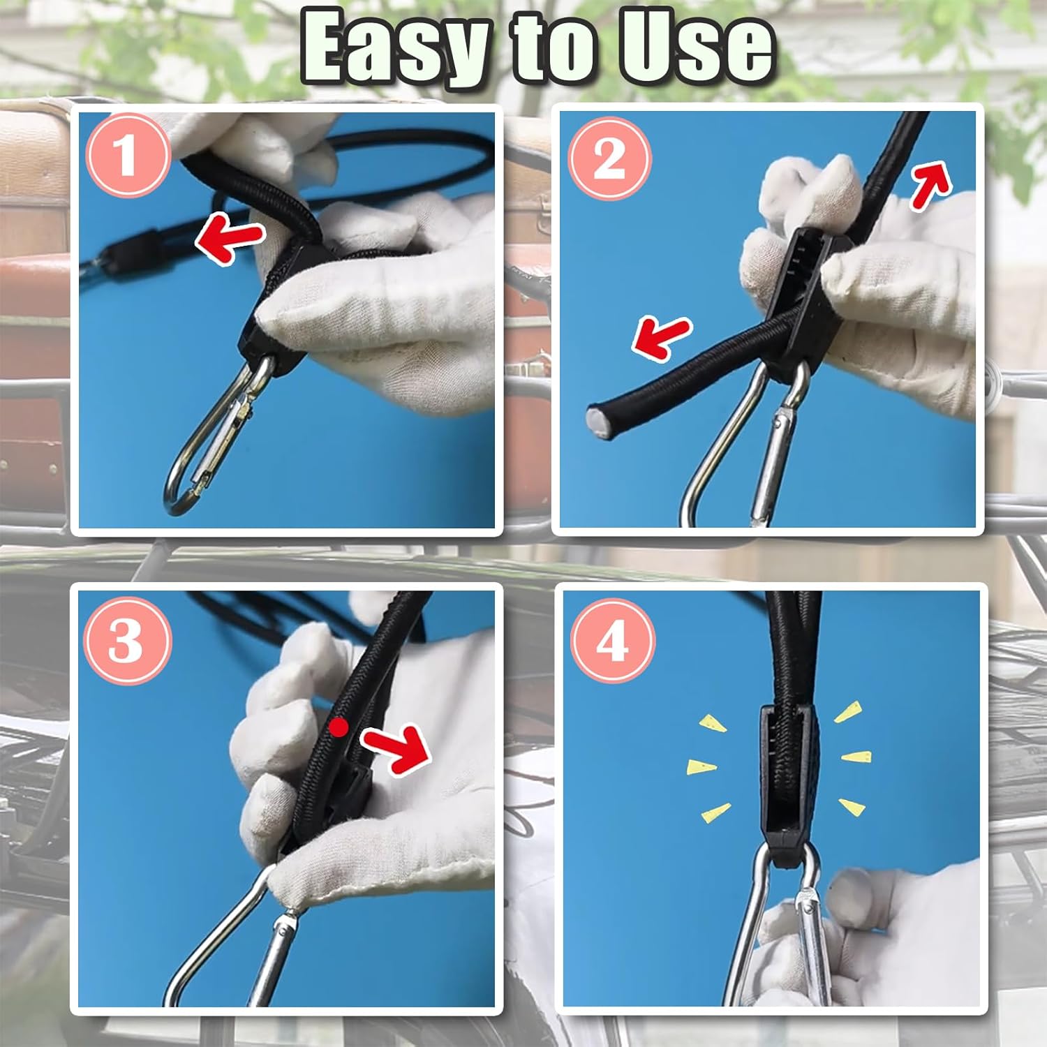 4 Pack 40 Inch Adjustable Carabiner Bungee Cords with Hooks Easy to Adjust from 35