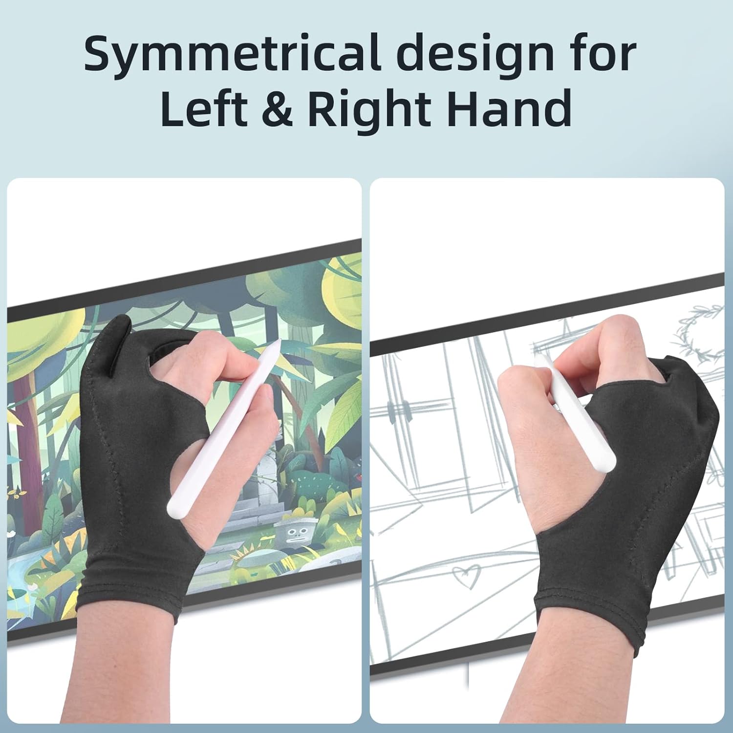 Artist Drawing Glove 3-Layer Palm Rejection [2 Pack Black] Right Left Hand Digital Art Graphic Tablet iPad Gloves Two Finger Smooth Elasticity Breathable for Stylus Pen Pencil Sketching Painting - Image 4