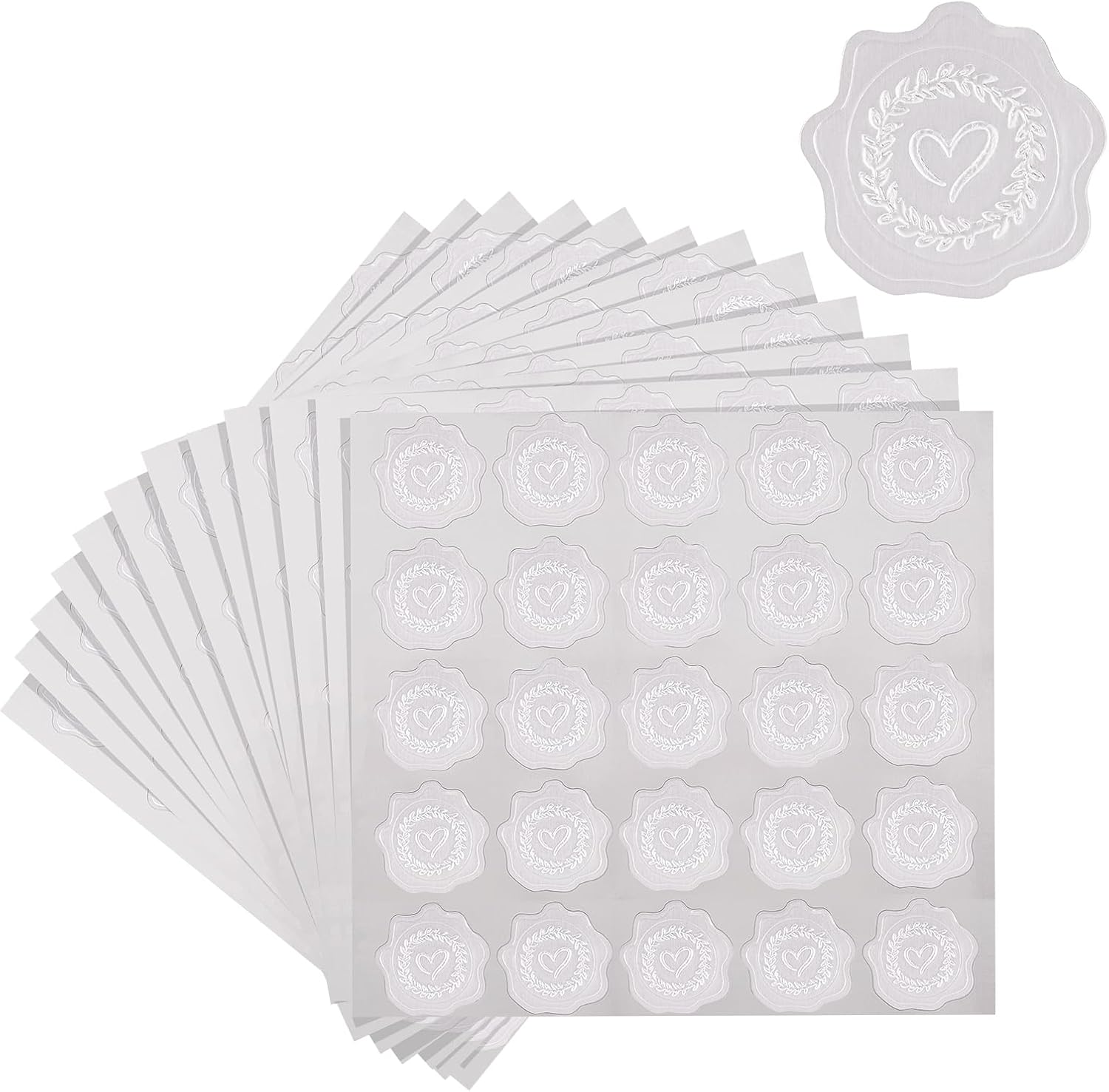 Heart Envelope Seals, Silver Embossed Wax Seal Looking, 300Pcs Wedding Envelope Stickers, Self-Adhesive Silver Foil Stamps for Wedding Invitation Card Bridal Shower Party Favors - Image 1