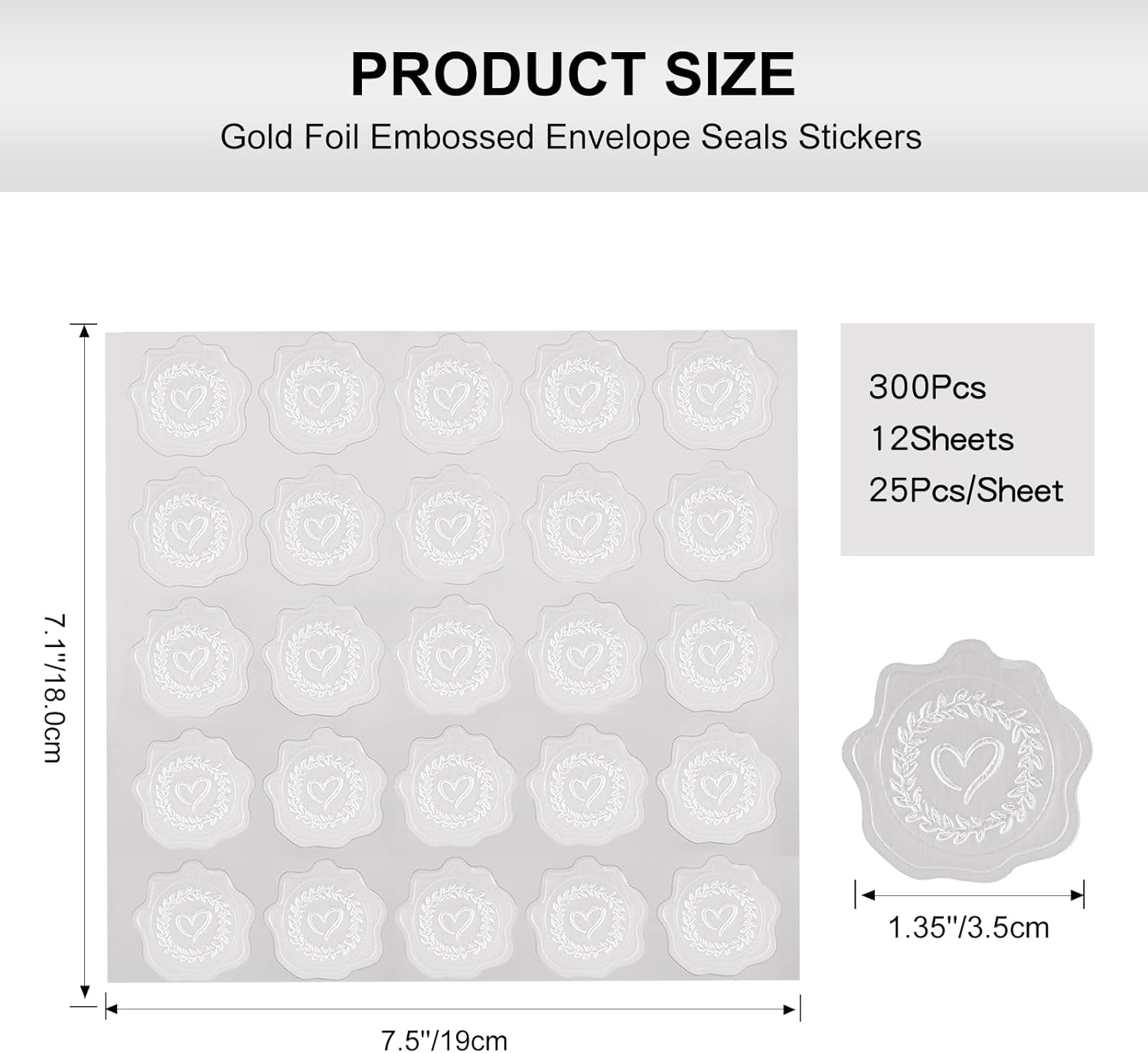 Heart Envelope Seals, Silver Embossed Wax Seal Looking, 300Pcs Wedding Envelope Stickers, Self-Adhesive Silver Foil Stamps for Wedding Invitation Card Bridal Shower Party Favors - Image 2