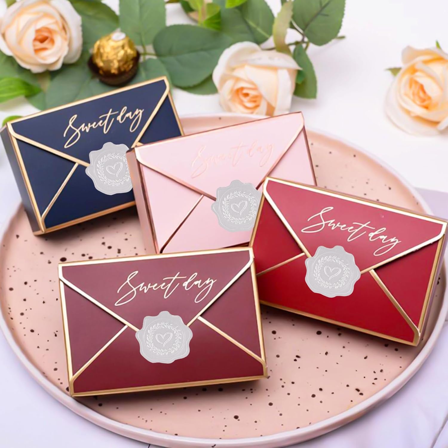 Heart Envelope Seals, Silver Embossed Wax Seal Looking, 300Pcs Wedding Envelope Stickers, Self-Adhesive Silver Foil Stamps for Wedding Invitation Card Bridal Shower Party Favors - Image 6
