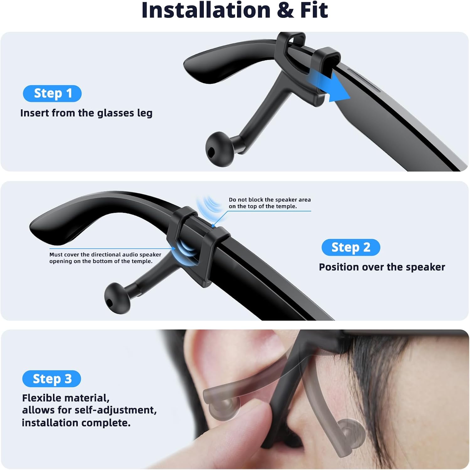 Volume Boost | Privacy Ear Tips for AI & AR Glasses (1 Pair), Silicone Passive Audio Amplifier Compatible for Ray-Ban Meta Wayfarer (& Gen2), Skyler, Headliner Sound Focusing Earbuds Accessories - Image 8