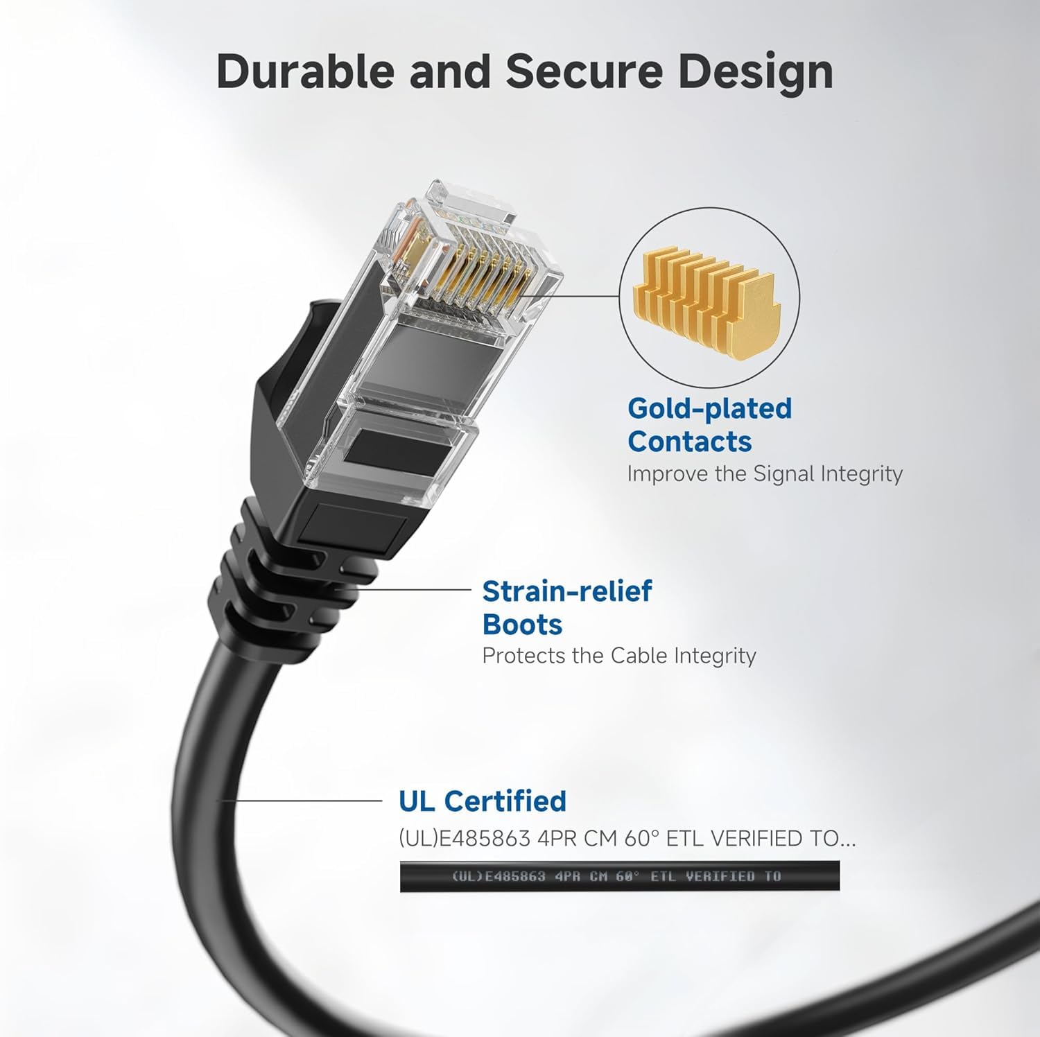 10Gbps Snagless Cat 6 Ethernet Cable - 20ft, Cat 6 Cable, Cat6 Cord, Ethernet Cord, Black - Image 4