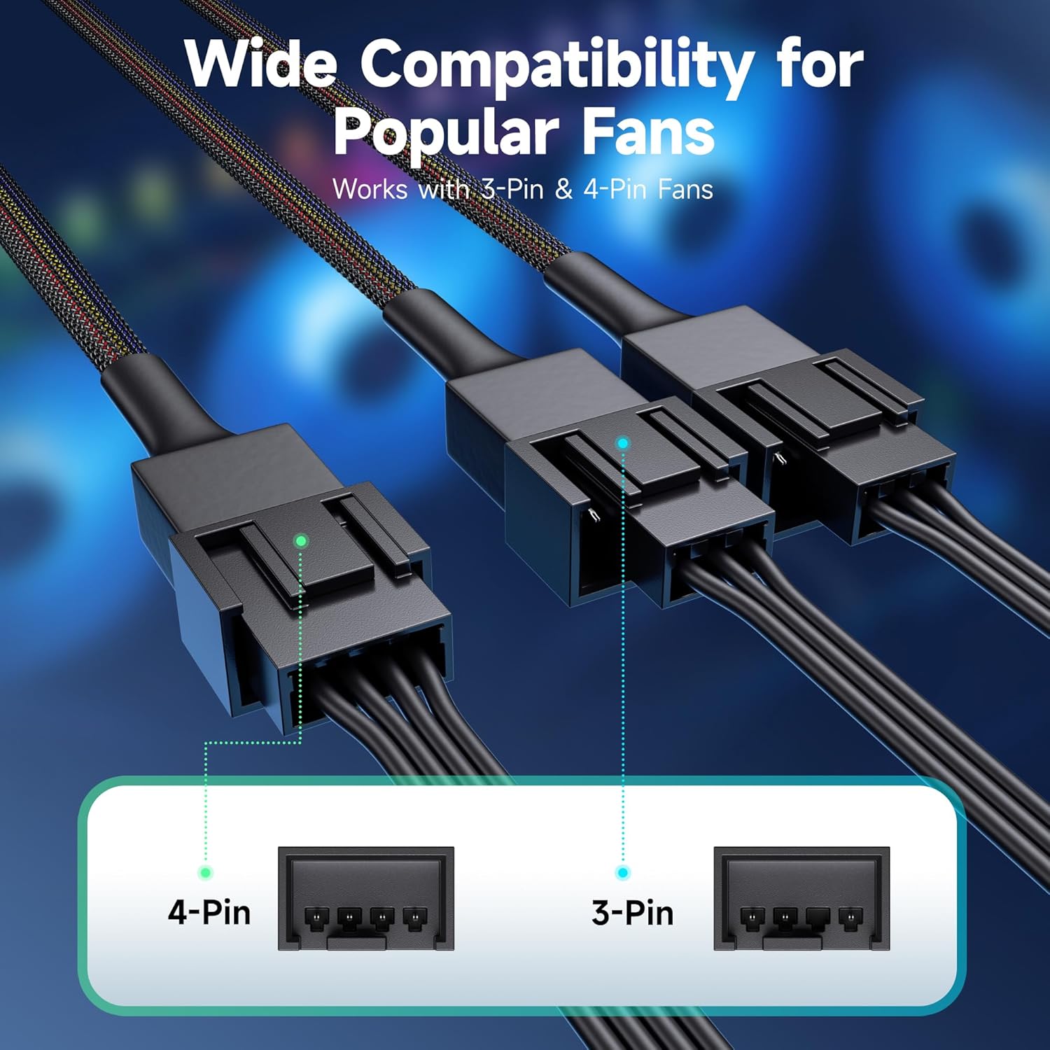 2-Pack 3 Way 4 Pin PWM Fan Splitter Cable - 12 Inches / 30cm, 1x PWM-Controlled with 2 Follower, PC Fan Splitter 1 to 3 Converter - Image 5