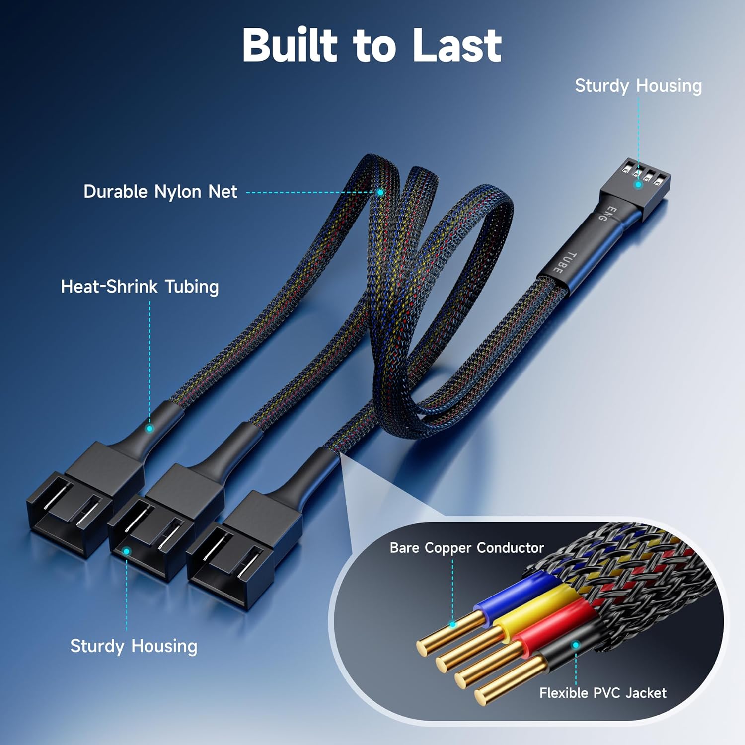 2-Pack 3 Way 4 Pin PWM Fan Splitter Cable - 12 Inches / 30cm, 1x PWM-Controlled with 2 Follower, PC Fan Splitter 1 to 3 Converter - Image 6