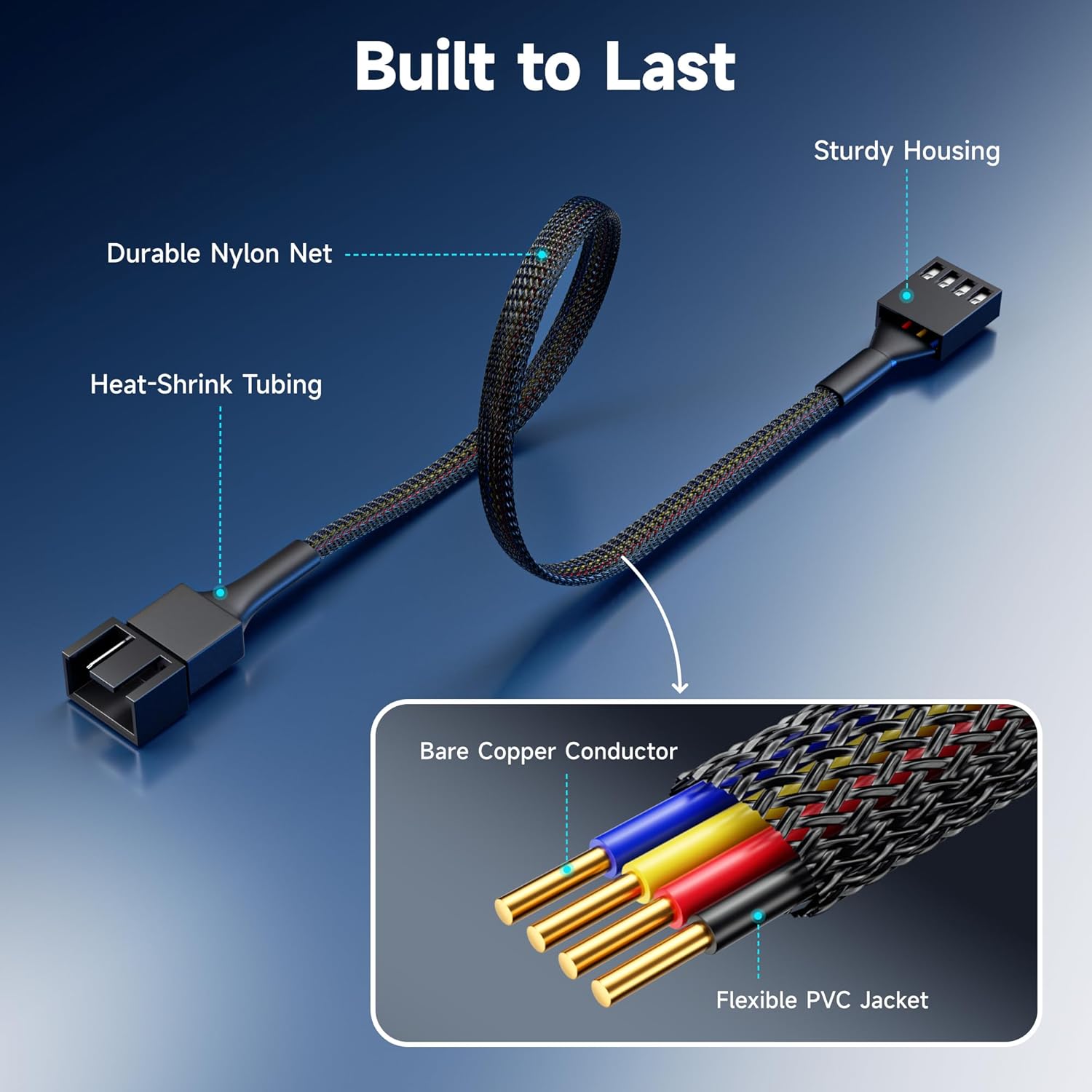 4-Pack, PWM 4 Pin Fan Extension Cable - 12 inches, PC Fan Extension Cable - Image 5