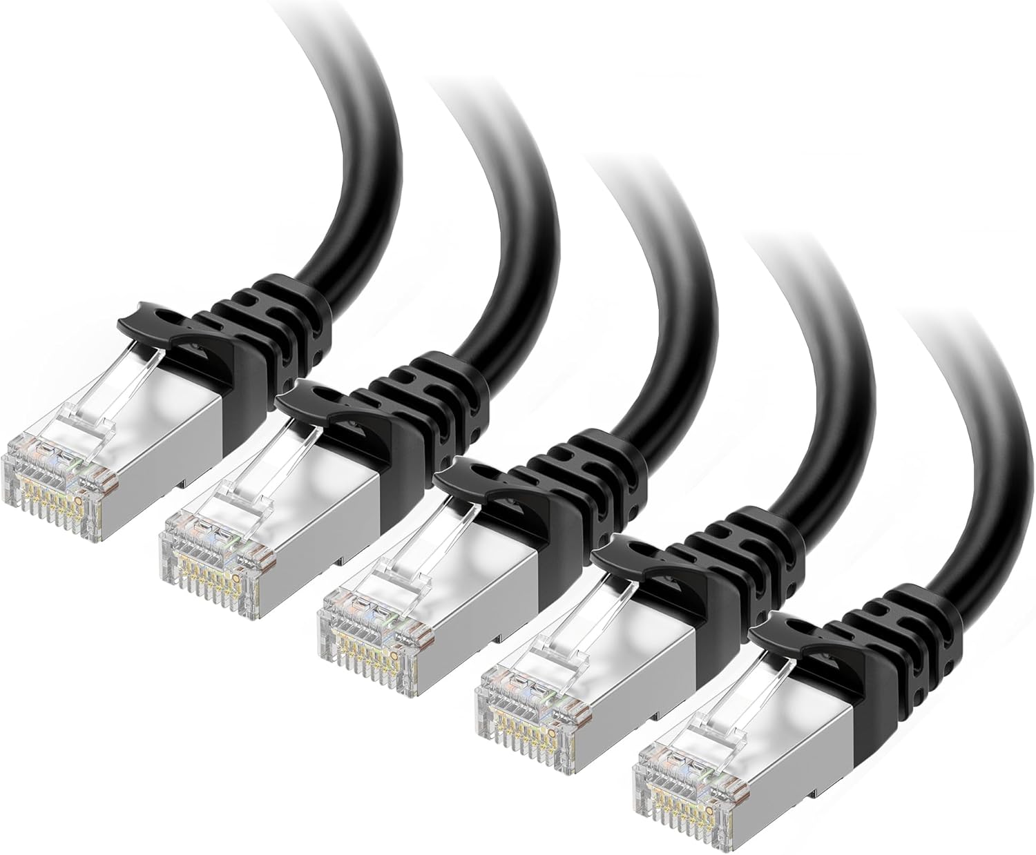 10Gbps 5-Pack Snagless Short Shielded Cat 6A Ethernet Cable - 3ft, Cat 6A Cable, Cat6A Cord, Ethernet Cord, Black - Image 1