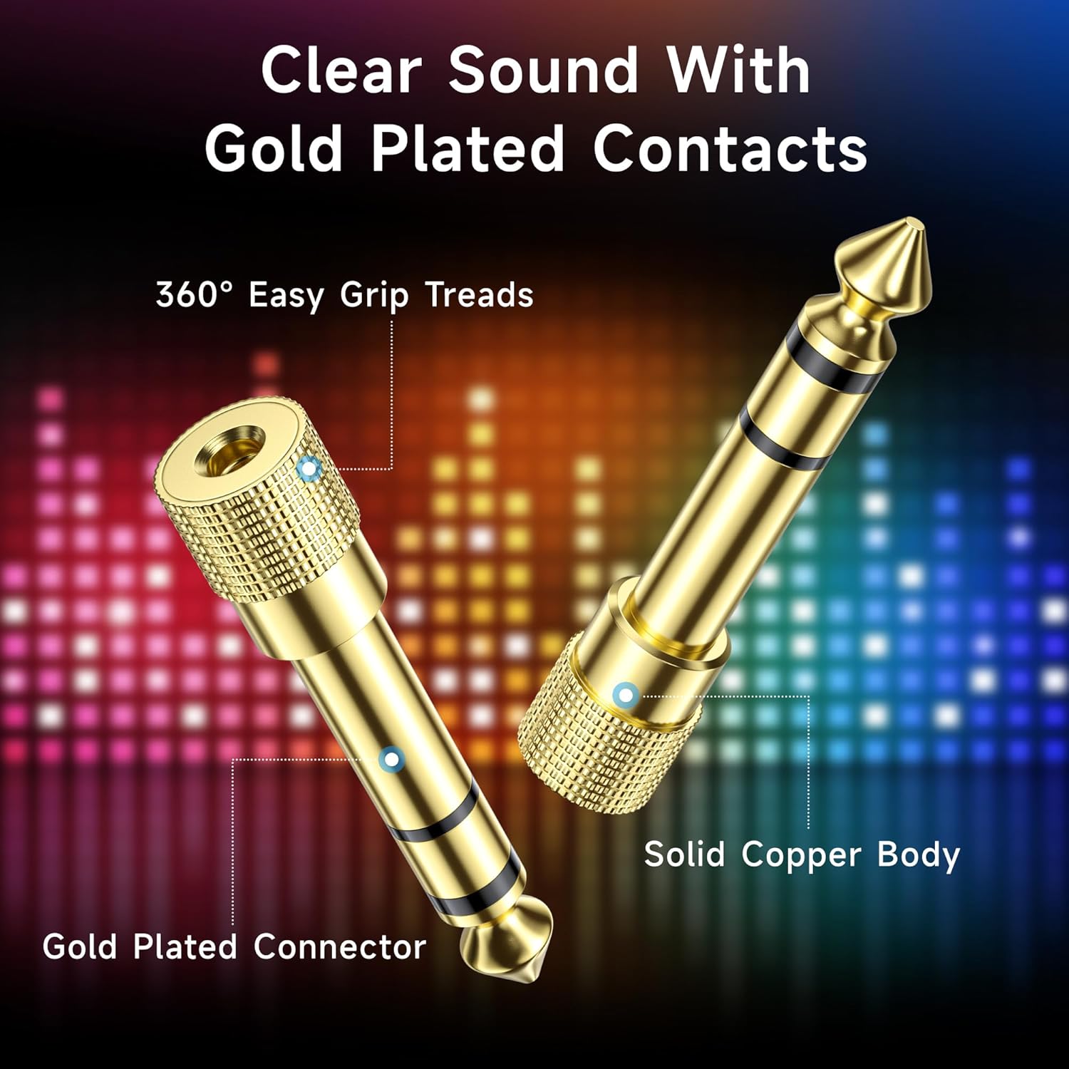 5-Pack 1/4 to 1/8 Headphone Adapter, 6.35mm to 3.5mm Adapter Male to Female, Gold Plated Stereo Headphone 3.5mm to 1/4 Converter - Image 3