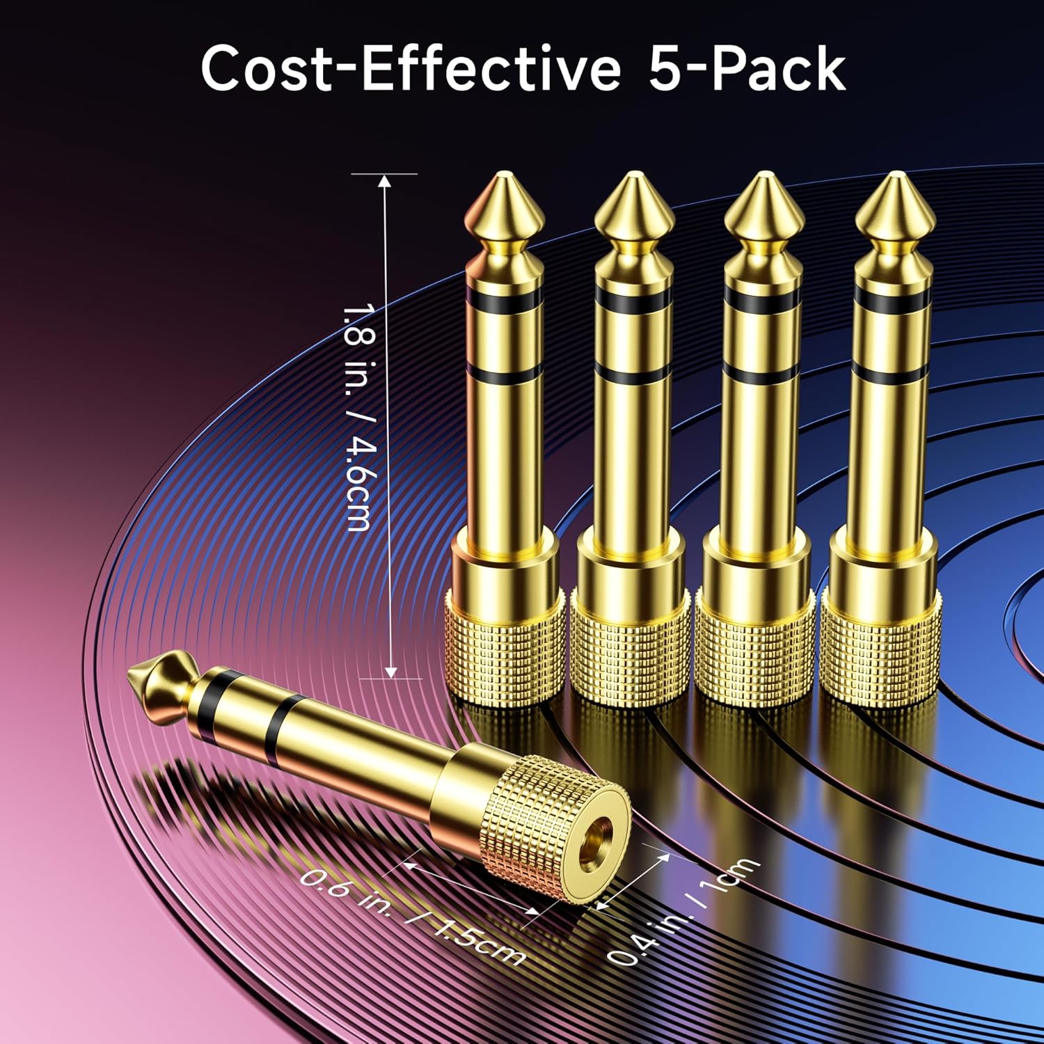5-Pack 1/4 to 1/8 Headphone Adapter, 6.35mm to 3.5mm Adapter Male to Female, Gold Plated Stereo Headphone 3.5mm to 1/4 Converter - Image 7