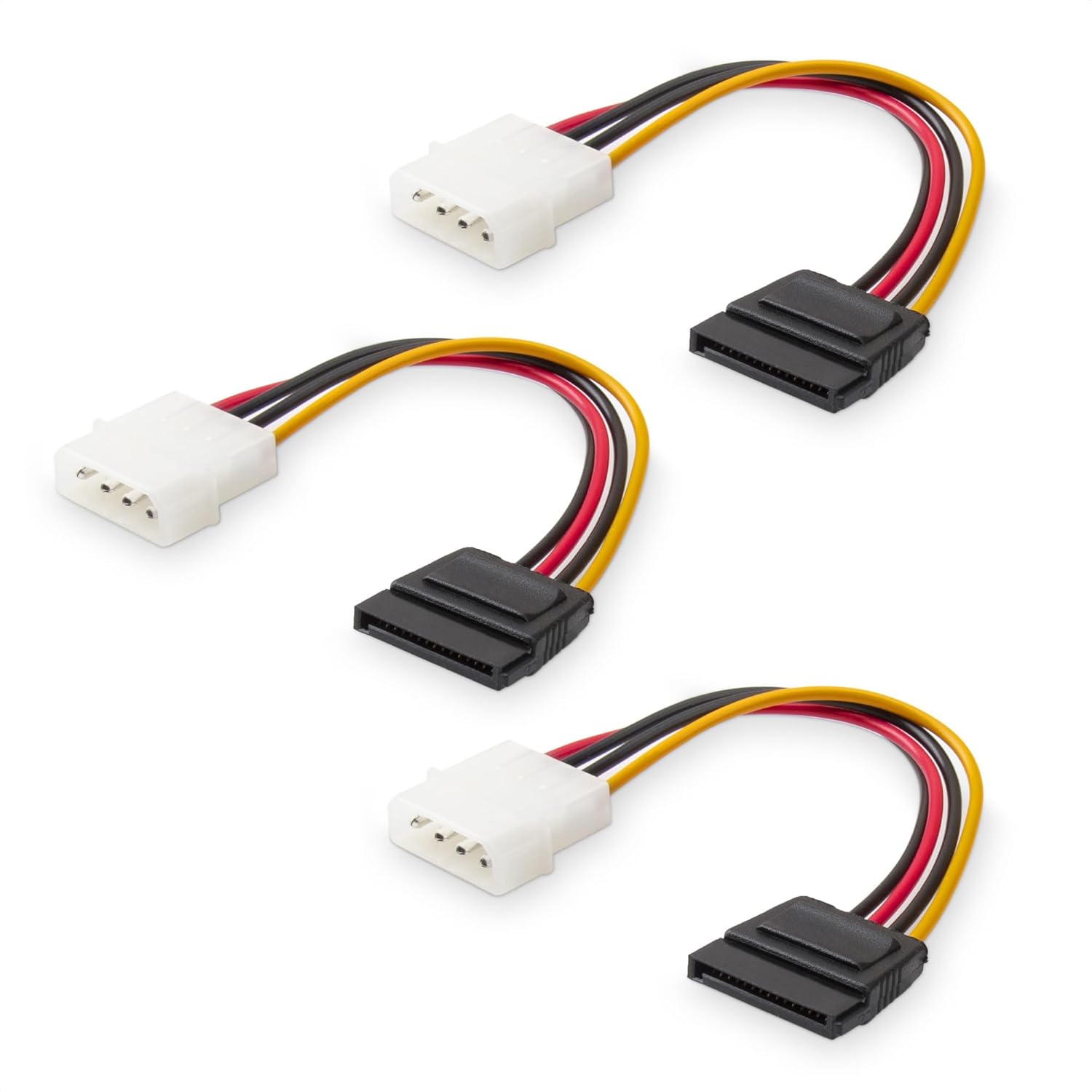 3-Pack 4 Pin Molex to SATA Power Cable (SATA to Molex) - 6 Inches - Image 1