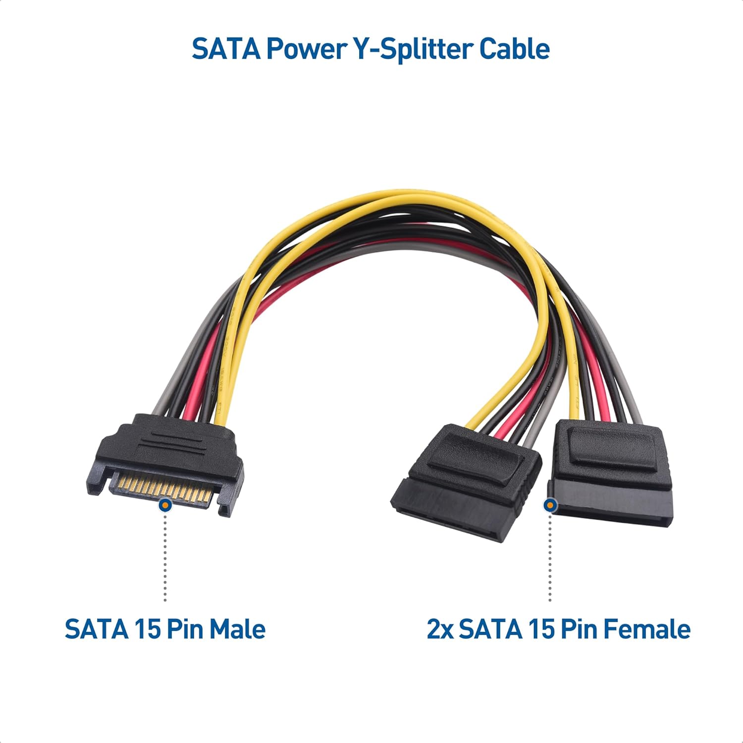 3-Pack 15 Pin SATA Power Splitter Cable - 8 Inches, SATA Power Y-Splitter Cable - Image 2