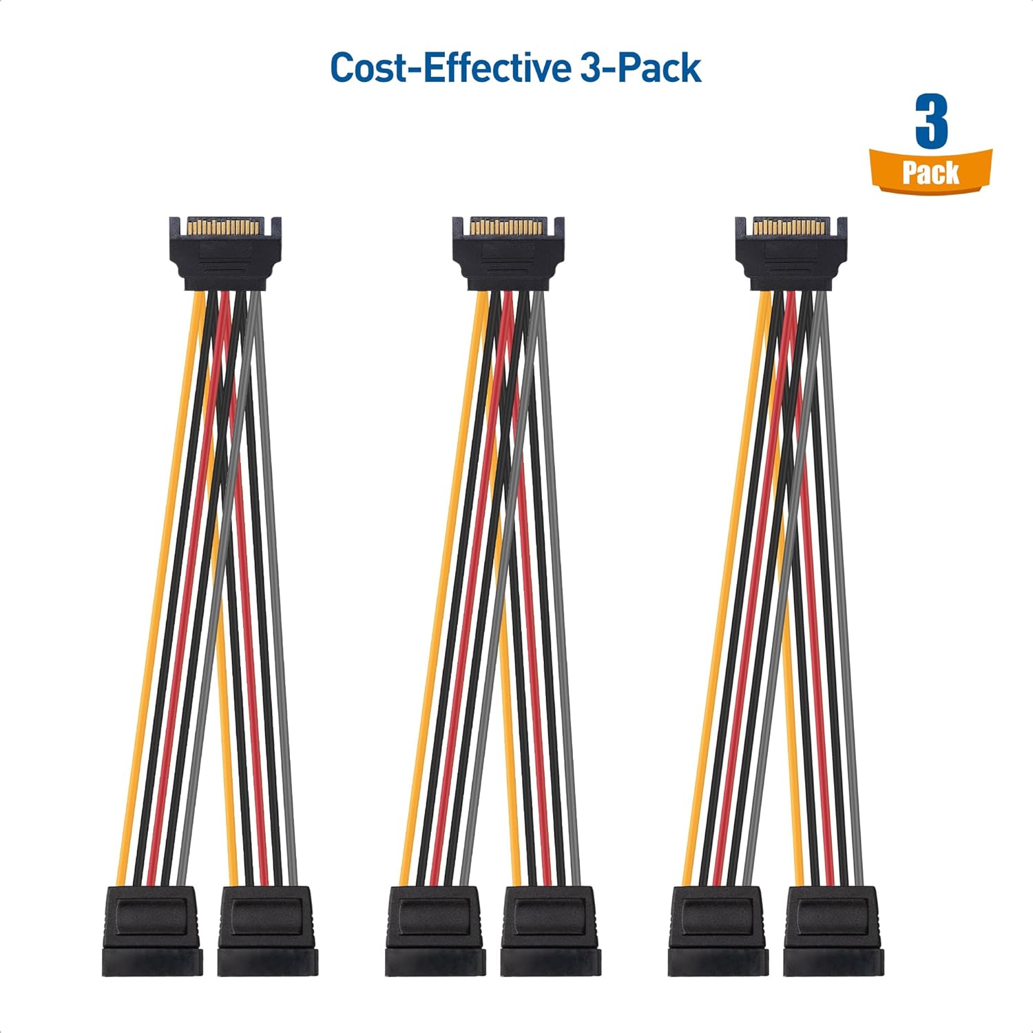 3-Pack 15 Pin SATA Power Splitter Cable - 8 Inches, SATA Power Y-Splitter Cable - Image 5
