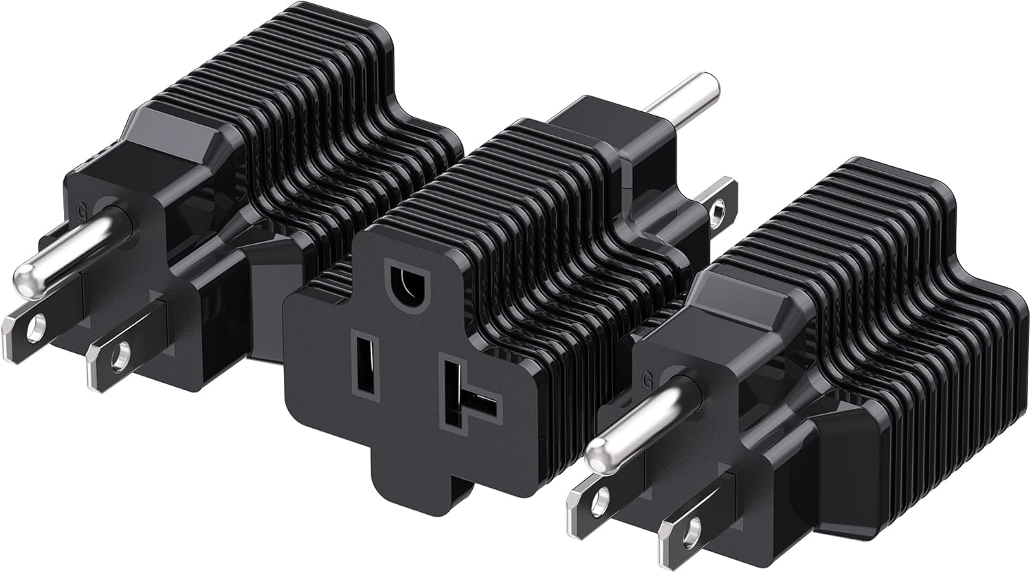 3-Pack 15 Amp to 20 Amp Adapter Plug, 20A to 15A Plug Adapter (NEMA 5-15 to 5-20R) in Black - Image 1
