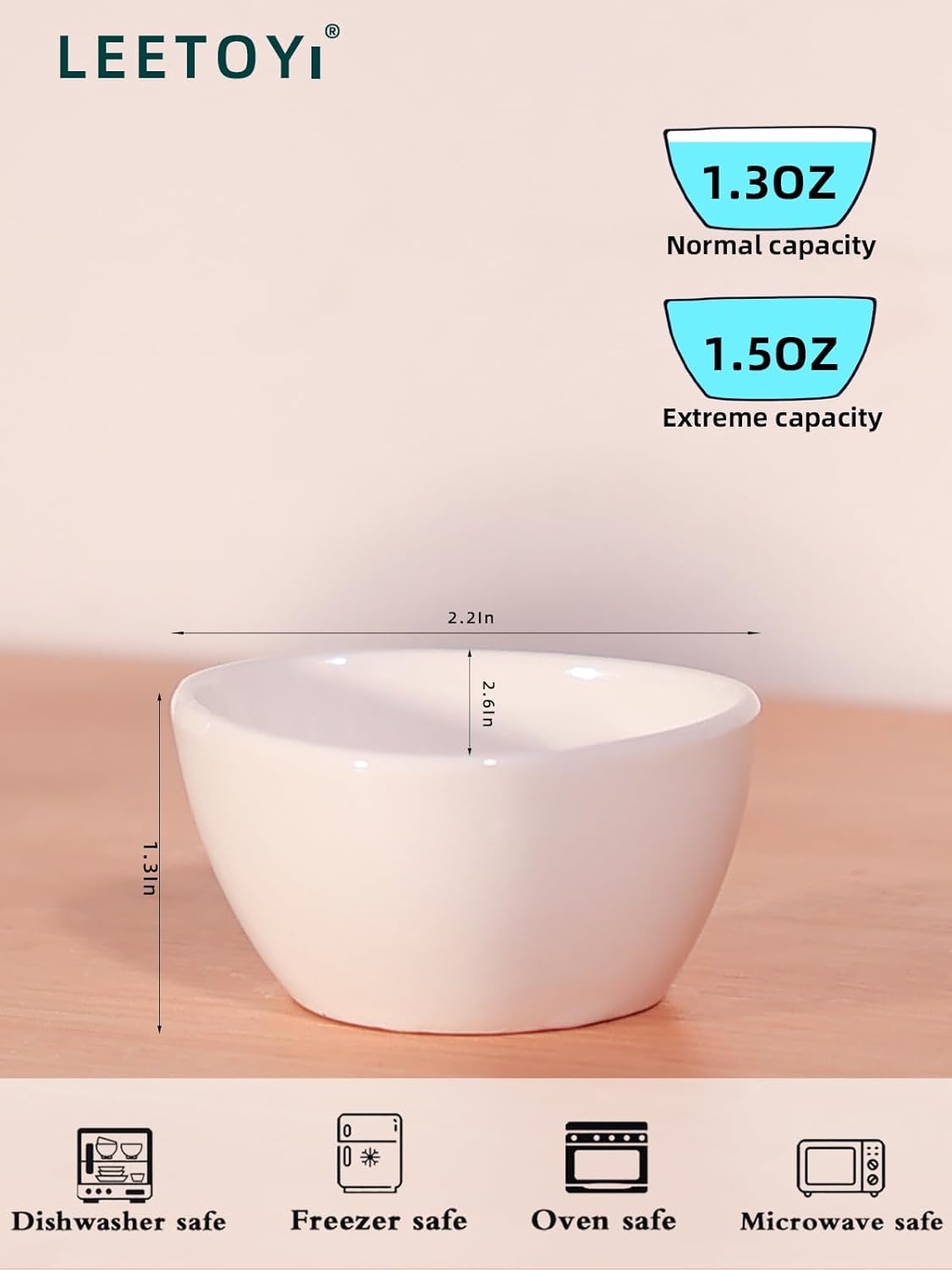 Mini Ceramic Ramekins Souffle Dishes 1.5 OZ, Small Dipping Bowls, Sauce Dip Bowls for Kitchen Serving Sauce Condiments, Oven & Microwave Safe, Set of 6, White - Image 4