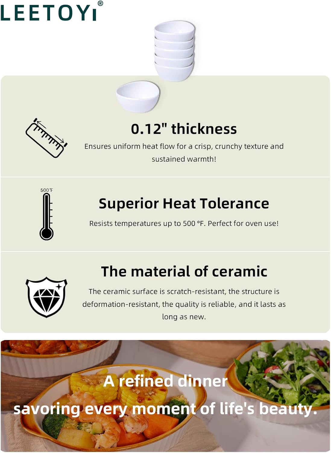 Mini Ceramic Ramekins Souffle Dishes 1.5 OZ, Small Dipping Bowls, Sauce Dip Bowls for Kitchen Serving Sauce Condiments, Oven & Microwave Safe, Set of 6, White - Image 5