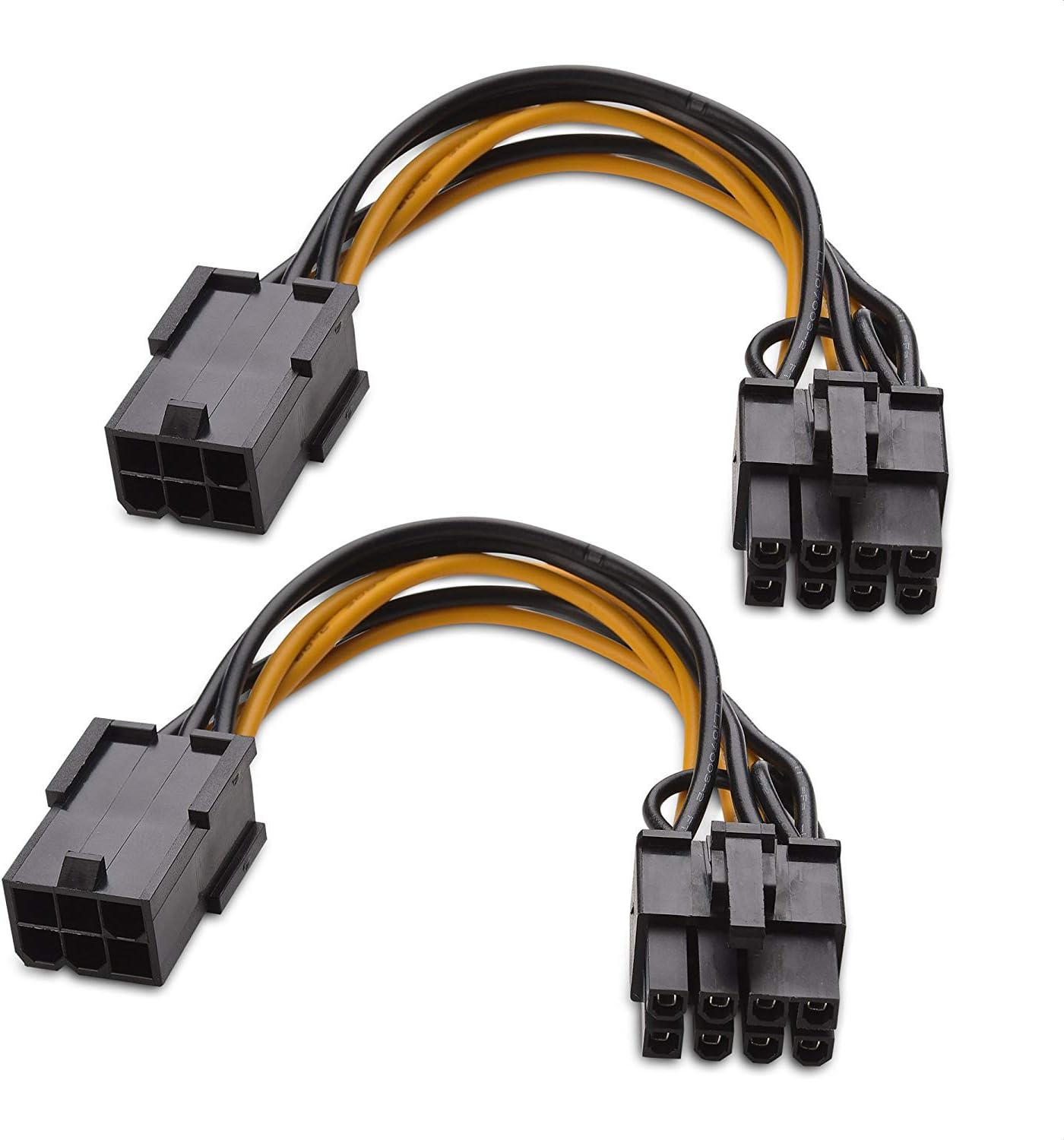 2-Pack 6 Pin to 8 Pin PCIe Adapter Power Cable - 4 Inches - Image 1