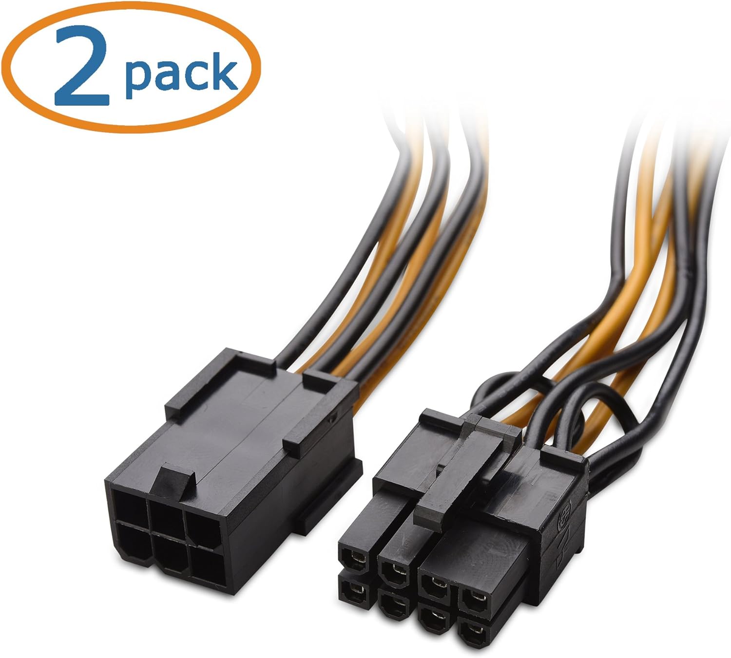2-Pack 6 Pin to 8 Pin PCIe Adapter Power Cable - 4 Inches - Image 2