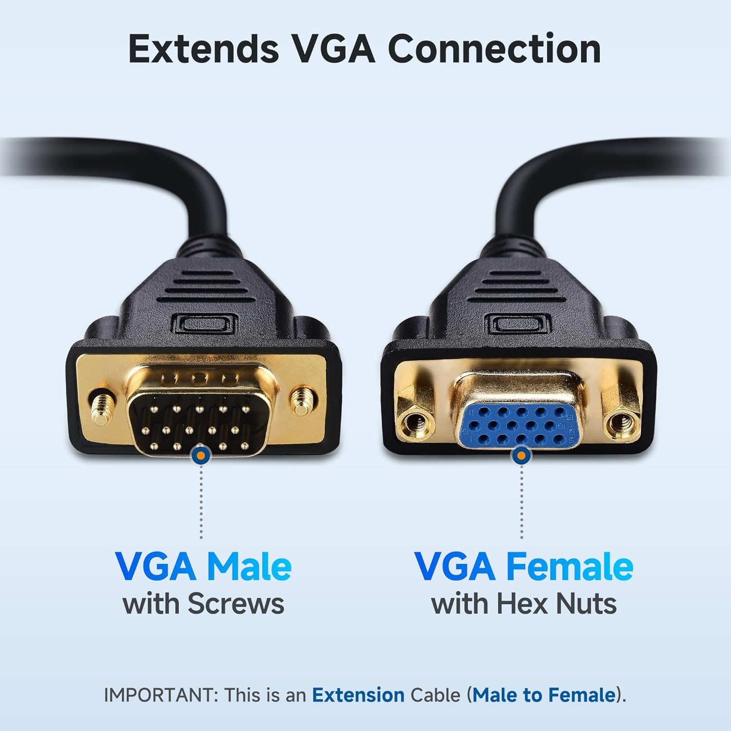 VGA Extension Cable (VGA Cable Male to Female) - 6 Feet, Not Dual Male Cord, Not for DB9/Serial Use - Image 2