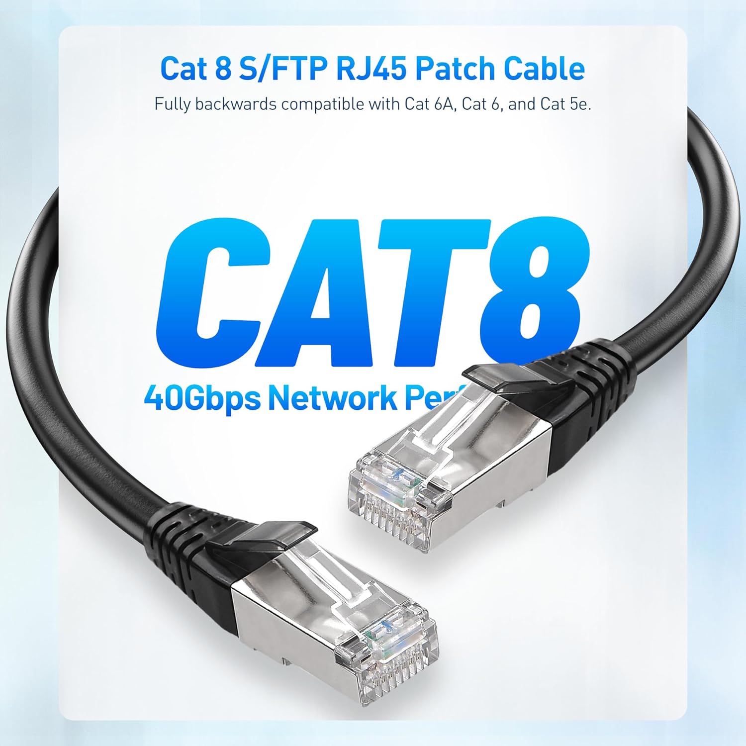 [Cat8 Certified] 2-Pack 40Gbps Shielded Cat 8 Ethernet Cable - 5ft, 2000Mhz Category 8 Ethernet Cord, Cat8 Cable for Gaming, Black - Image 2