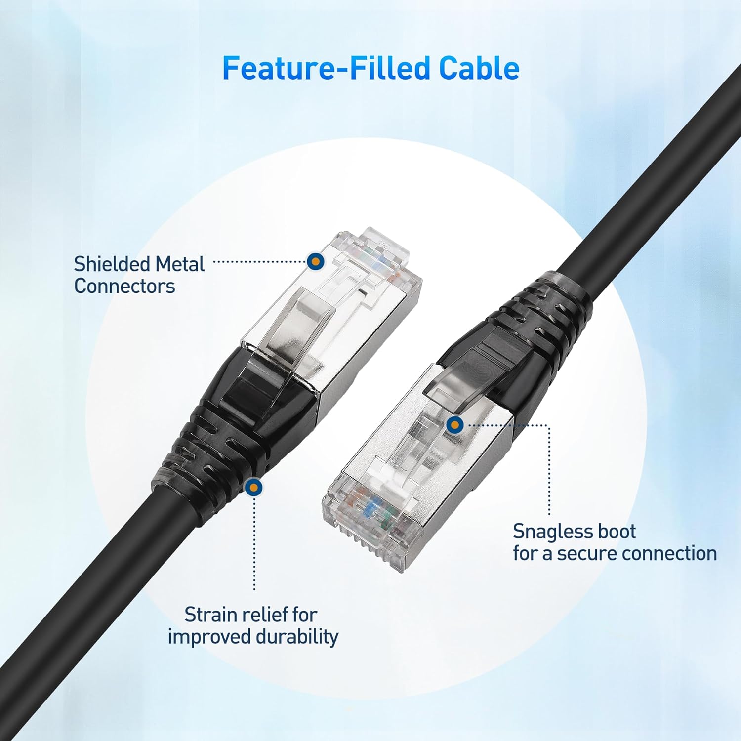 [Cat8 Certified] 2-Pack 40Gbps Shielded Cat 8 Ethernet Cable - 5ft, 2000Mhz Category 8 Ethernet Cord, Cat8 Cable for Gaming, Black - Image 5