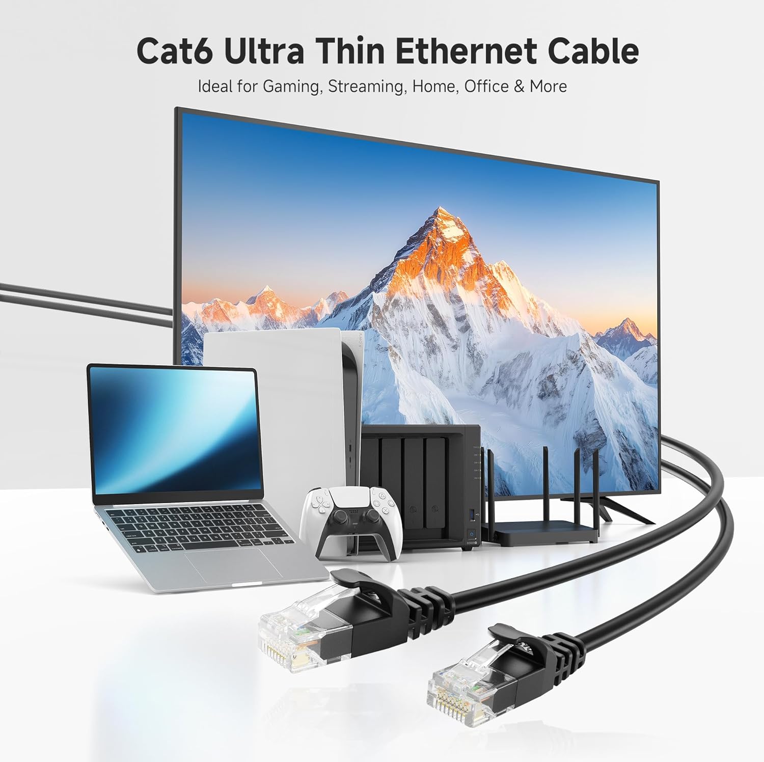 10Gbps Snagless Cat 6 Ethernet Cable - 25ft, Slim Profile Cat 6 Cable, Cat6 Cord, Thin Ethernet Cord, Black - Image 2