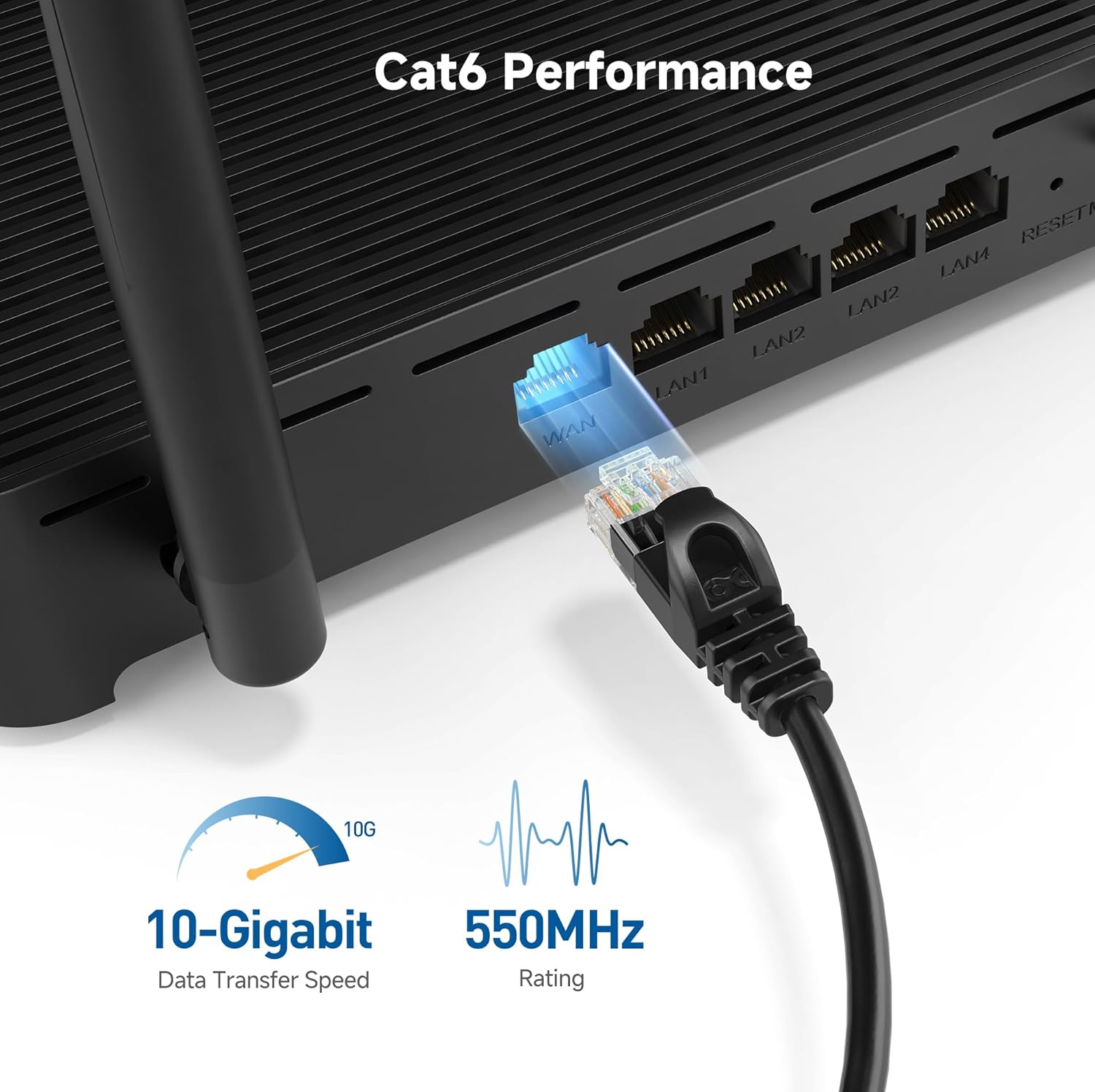 10Gbps Snagless Cat 6 Ethernet Cable - 25ft, Slim Profile Cat 6 Cable, Cat6 Cord, Thin Ethernet Cord, Black - Image 3