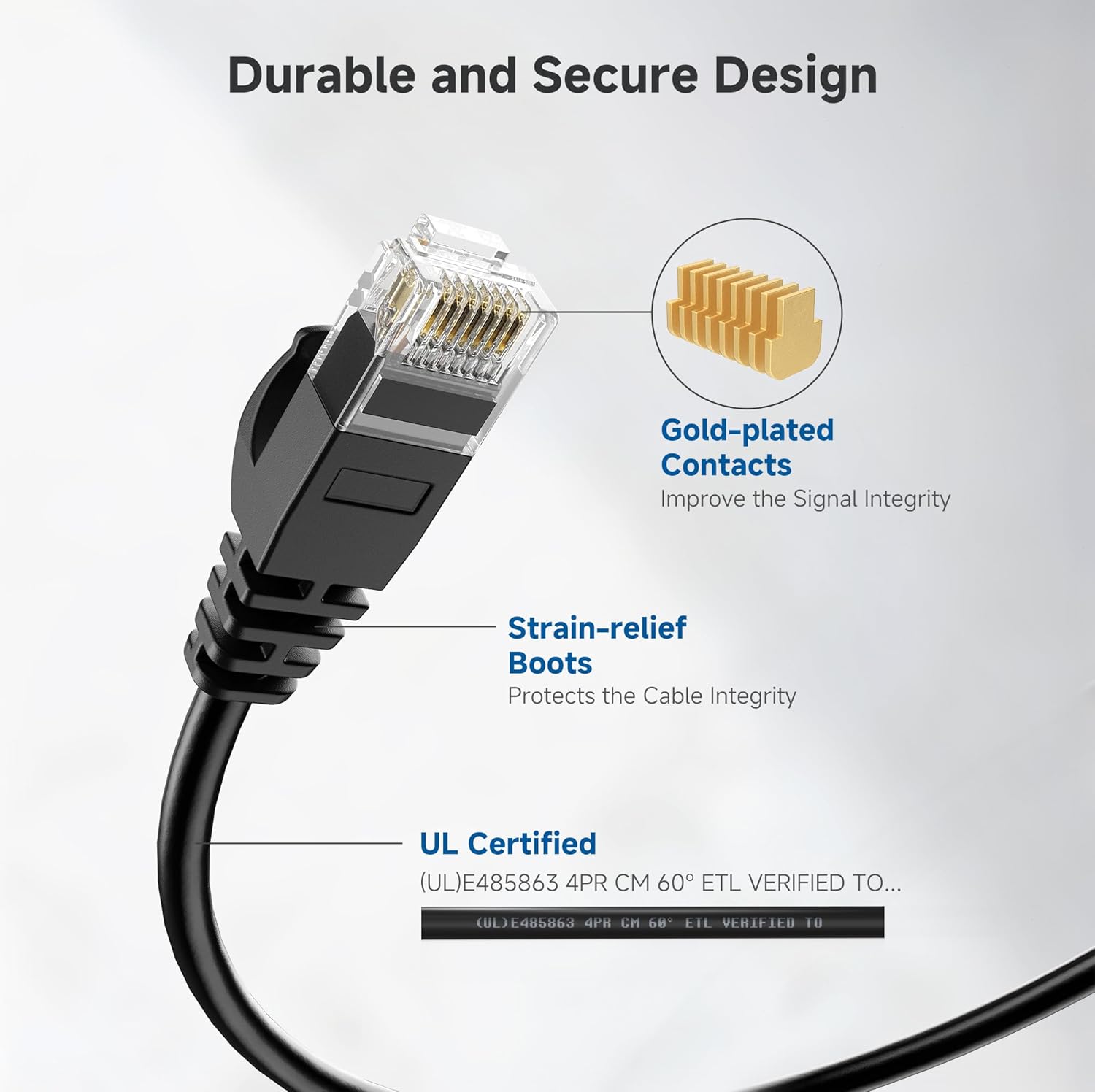 10Gbps Snagless Cat 6 Ethernet Cable - 25ft, Slim Profile Cat 6 Cable, Cat6 Cord, Thin Ethernet Cord, Black - Image 5