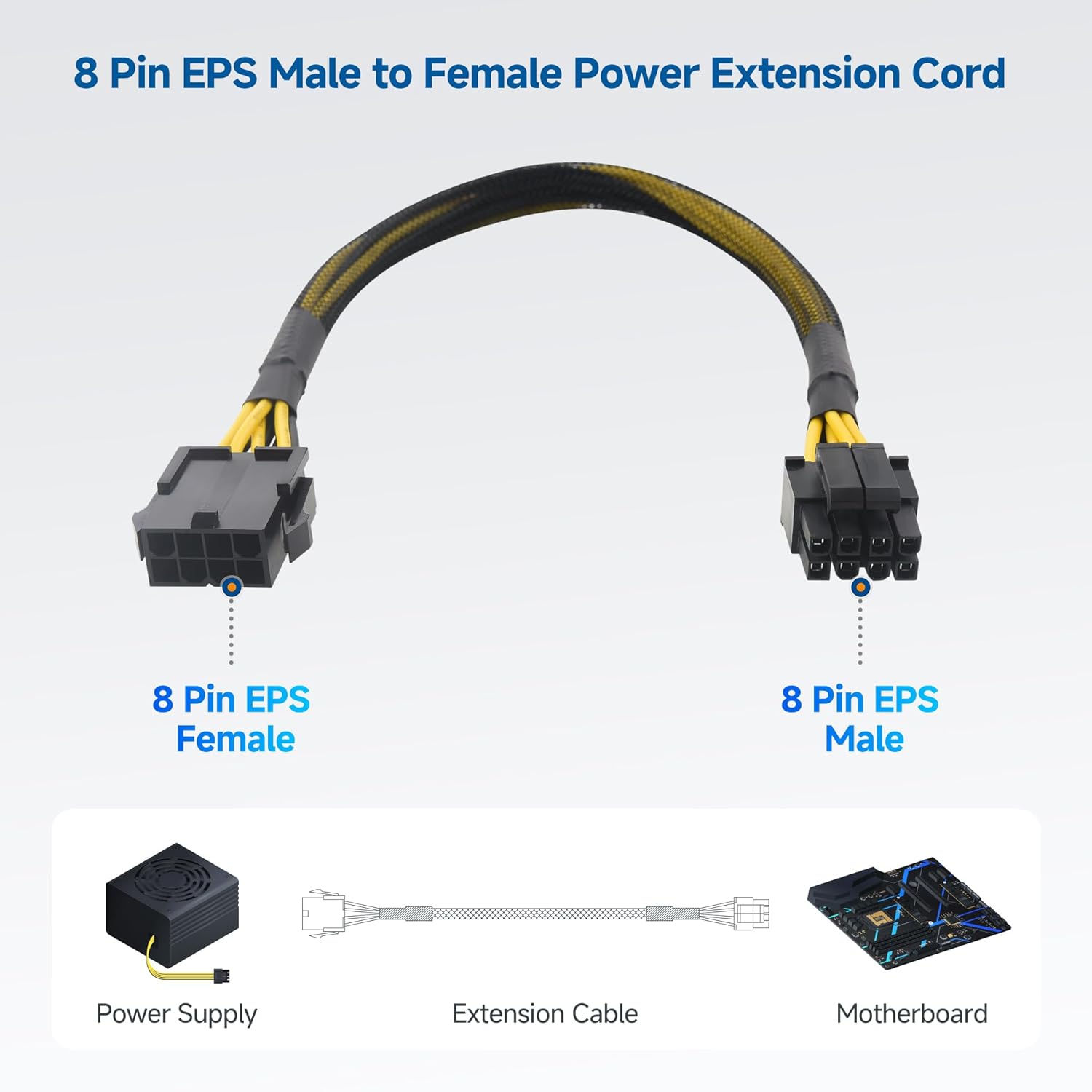 2-Pack 8 Pin EPS CPU Extension Cable - 10 Inches, 8-Pin ATX/CPU Power Cable Male to Female - Image 2