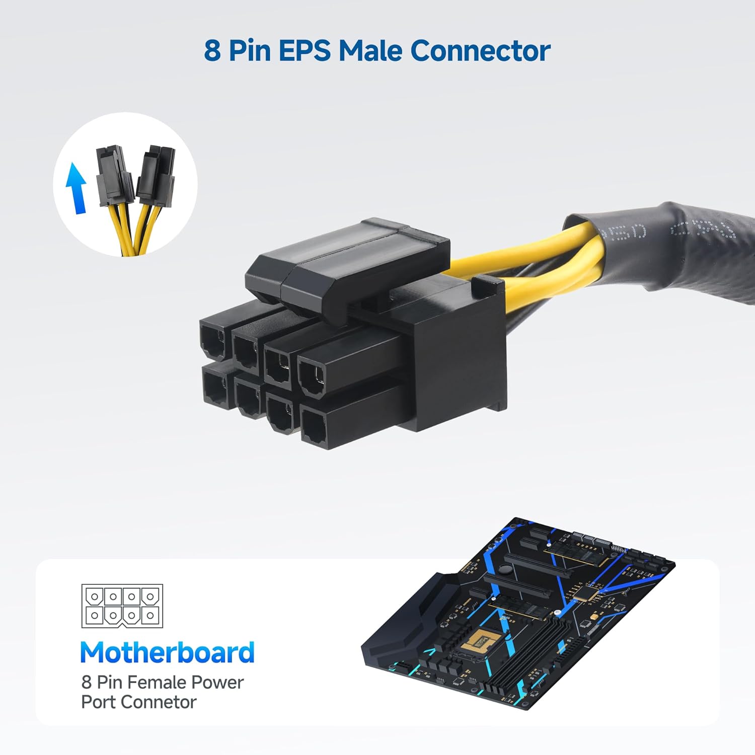 2-Pack 8 Pin EPS CPU Extension Cable - 10 Inches, 8-Pin ATX/CPU Power Cable Male to Female - Image 3