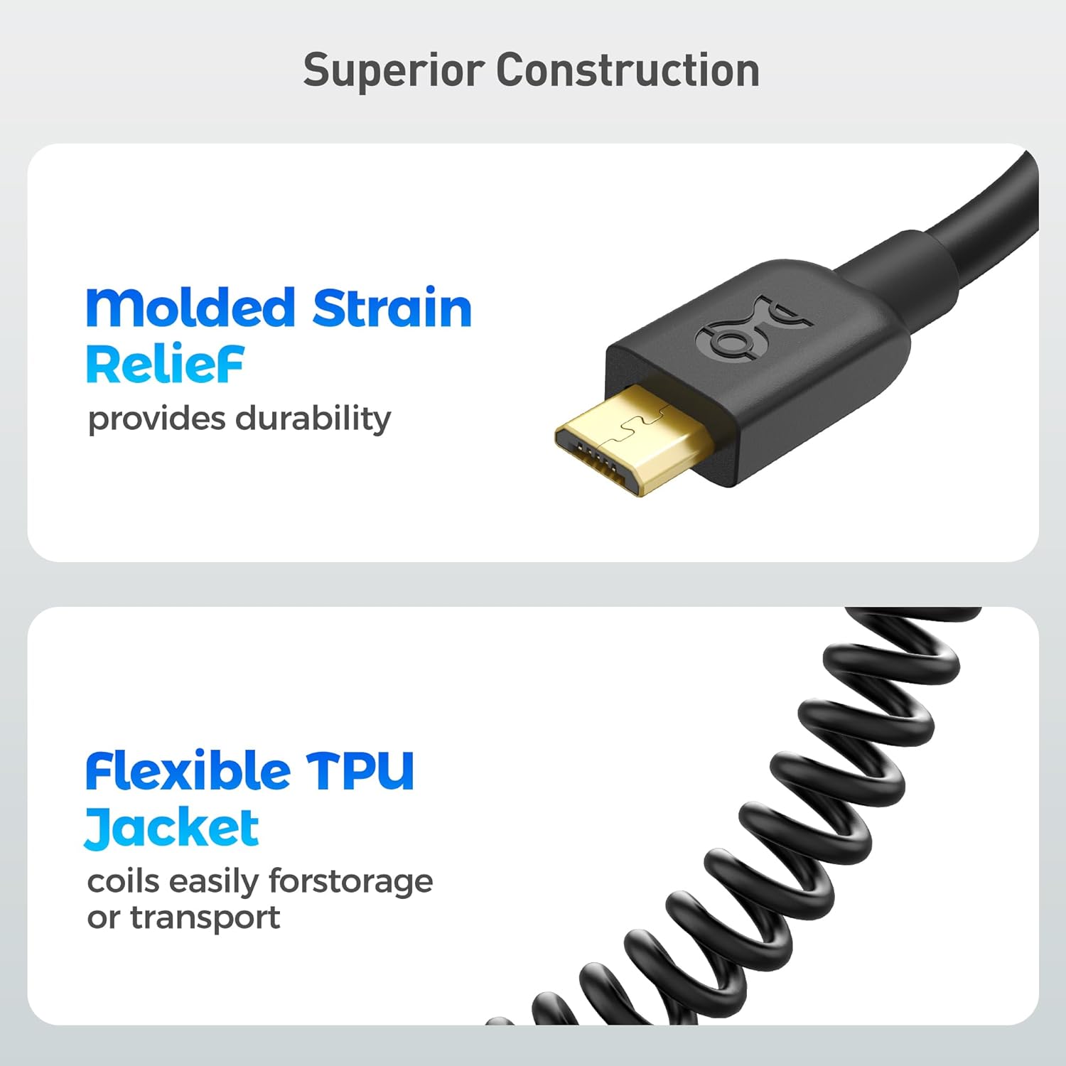 2-Pack Coiled Micro USB Cable (Coiled Micro USB to USB2.0) 2-4 Feet - Image 5