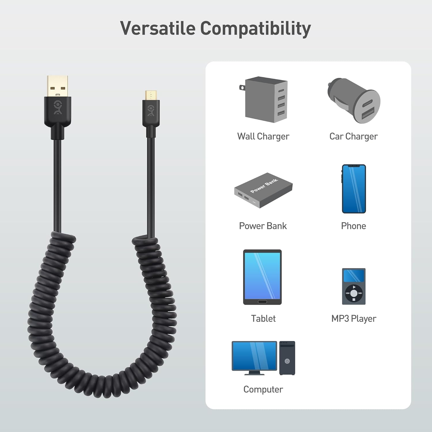 2-Pack Coiled Micro USB Cable (Coiled Micro USB to USB2.0) 2-4 Feet - Image 6
