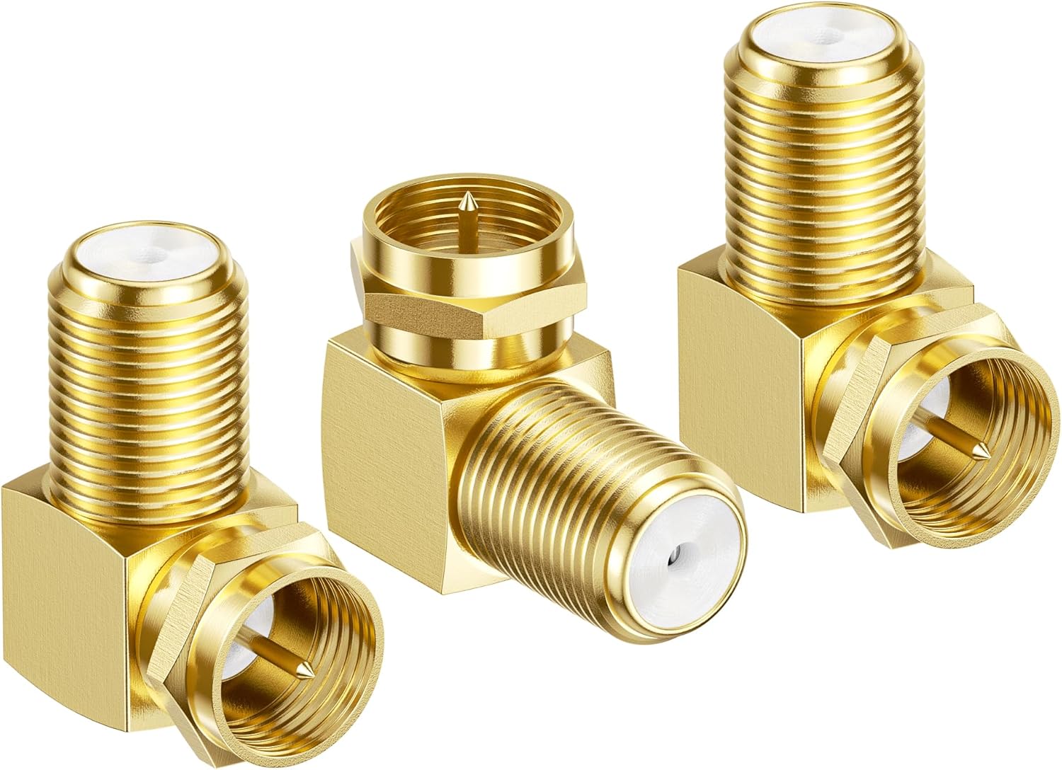 3-Pack Gold-Plated F-Type Right Angle RG6 Coaxial Adapter (90 Degree Coaxial Connector, Male to Female Coax Cable Connector) - Image 1