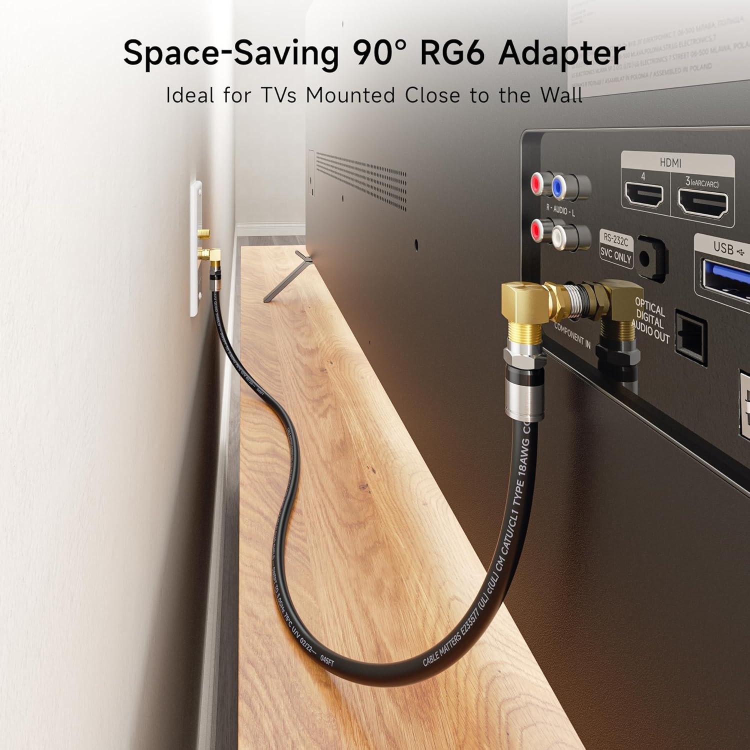 3-Pack Gold-Plated F-Type Right Angle RG6 Coaxial Adapter (90 Degree Coaxial Connector, Male to Female Coax Cable Connector) - Image 2
