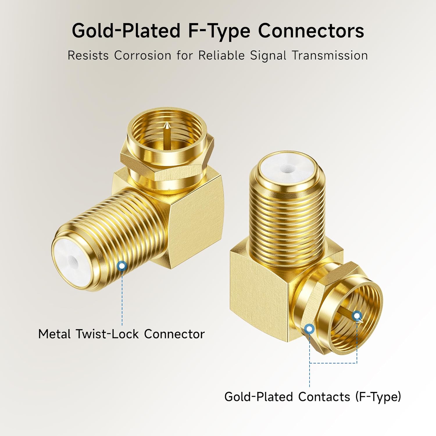 3-Pack Gold-Plated F-Type Right Angle RG6 Coaxial Adapter (90 Degree Coaxial Connector, Male to Female Coax Cable Connector) - Image 4