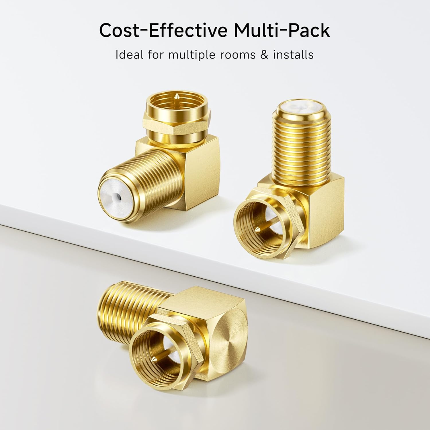 3-Pack Gold-Plated F-Type Right Angle RG6 Coaxial Adapter (90 Degree Coaxial Connector, Male to Female Coax Cable Connector) - Image 7