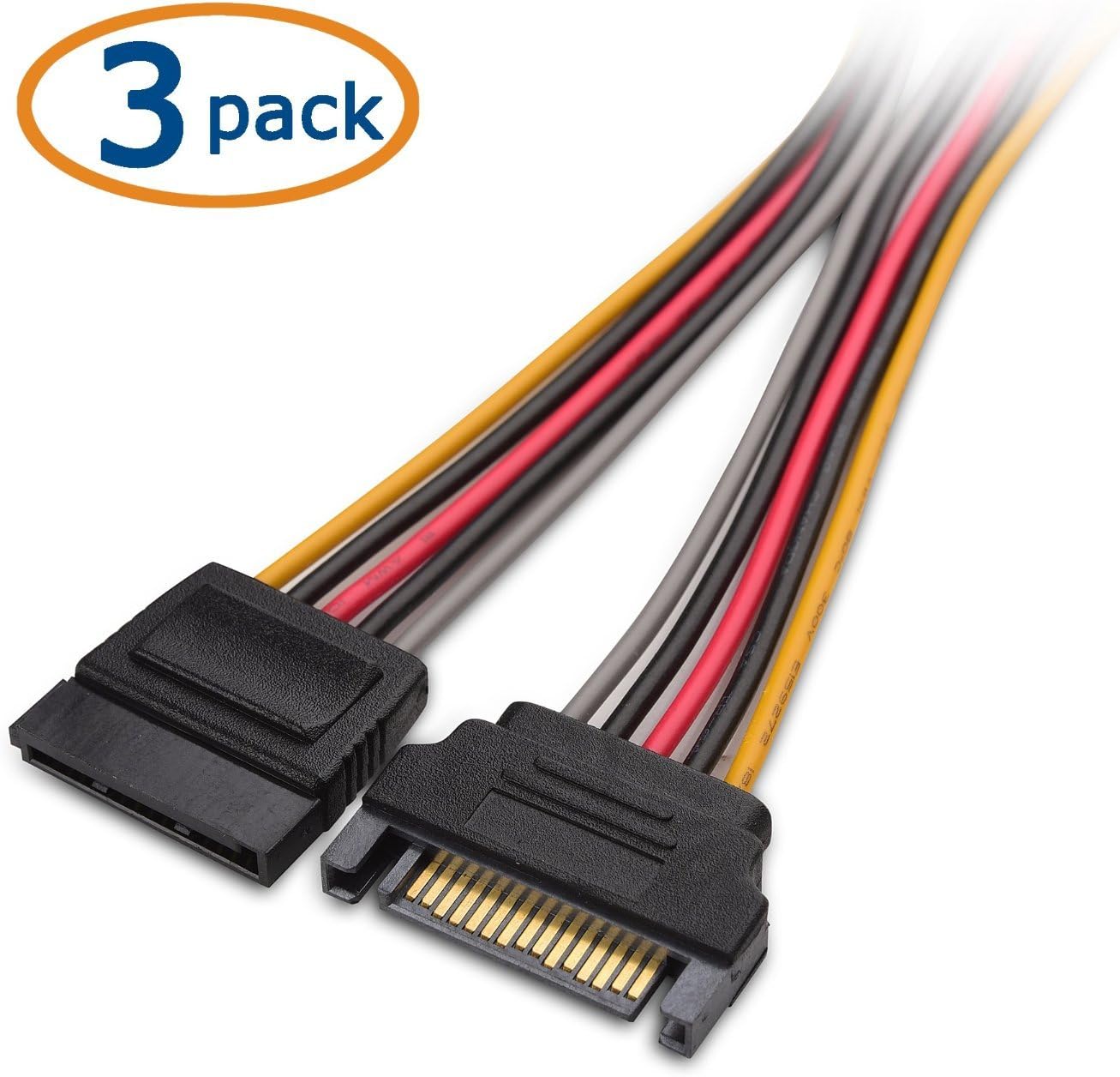 3-Pack 15 Pin SATA Power Extension Cable - 8 Inches, SATA Power Cable for Hard Drive and SSD - Image 2