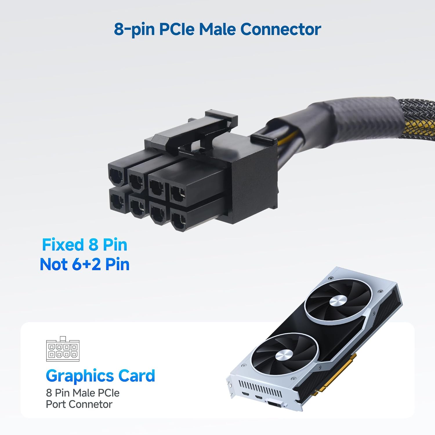 2-Pack 8 Pin PCIe Extension Cable - 10 Inches (Male to Female, NOT for Direct PSU Use), 8 Pin GPU Power Extension Cable (Not 6+2Pin) - Image 4