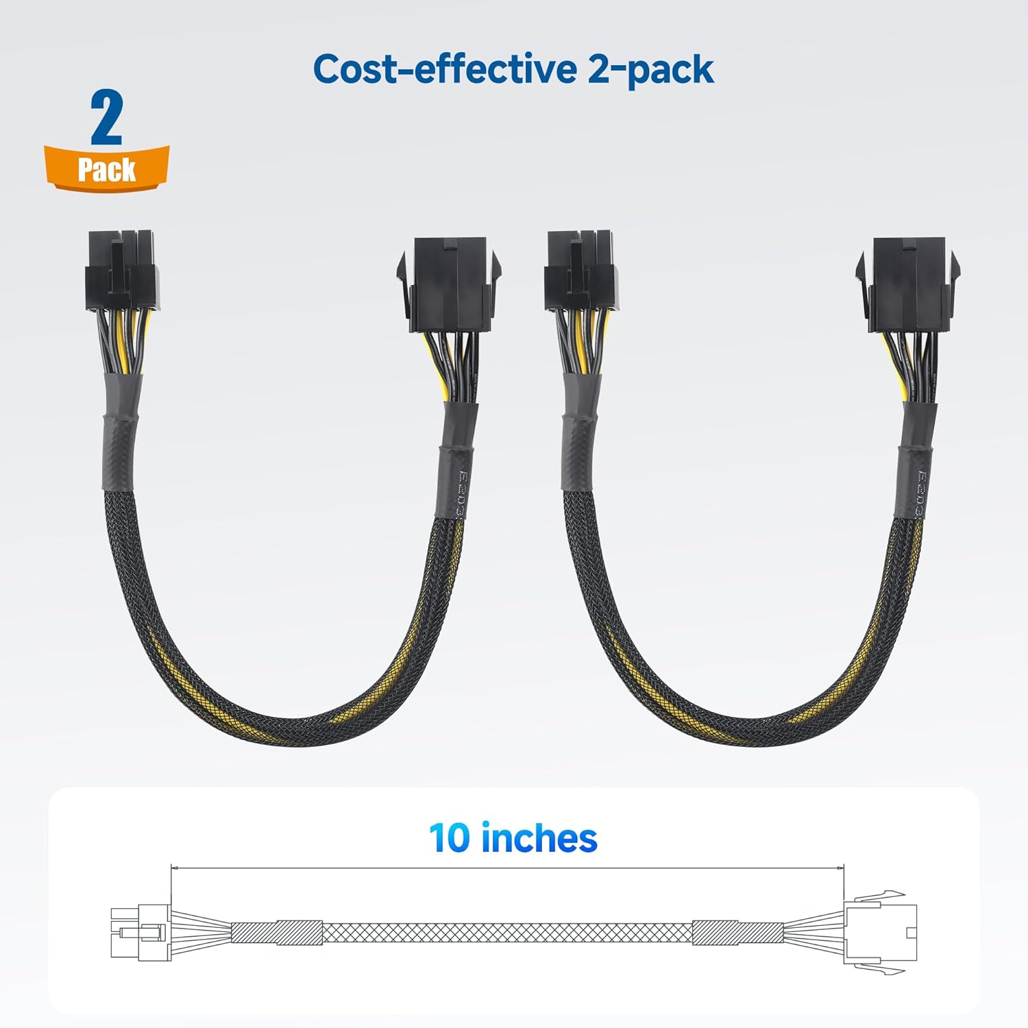 2-Pack 8 Pin PCIe Extension Cable - 10 Inches (Male to Female, NOT for Direct PSU Use), 8 Pin GPU Power Extension Cable (Not 6+2Pin) - Image 7