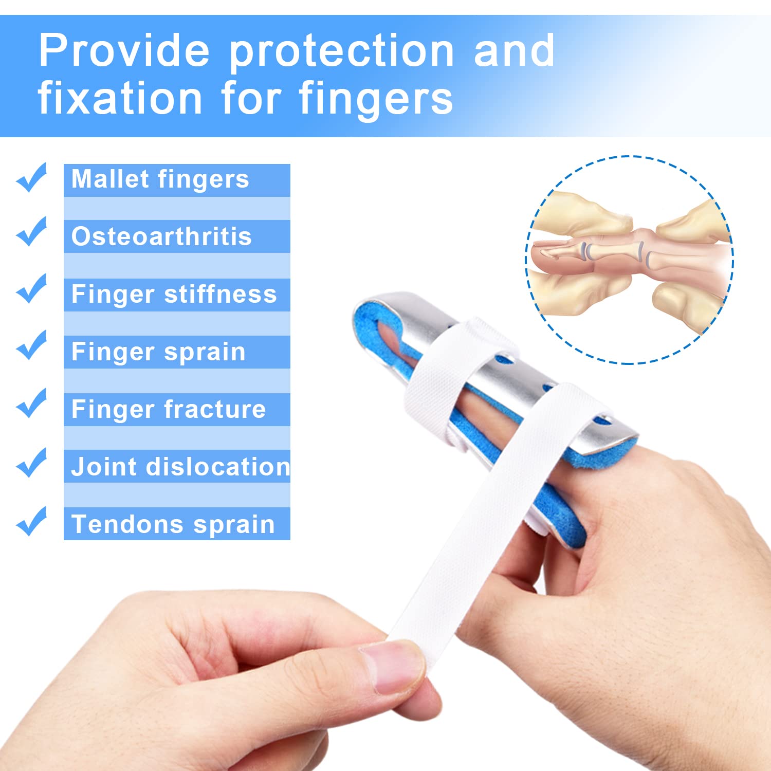Finger Splint, 3PCS Finger Support Brace Stabilizer for Straightening Arthritis Knuckle Immobilization, Blue - Image 2