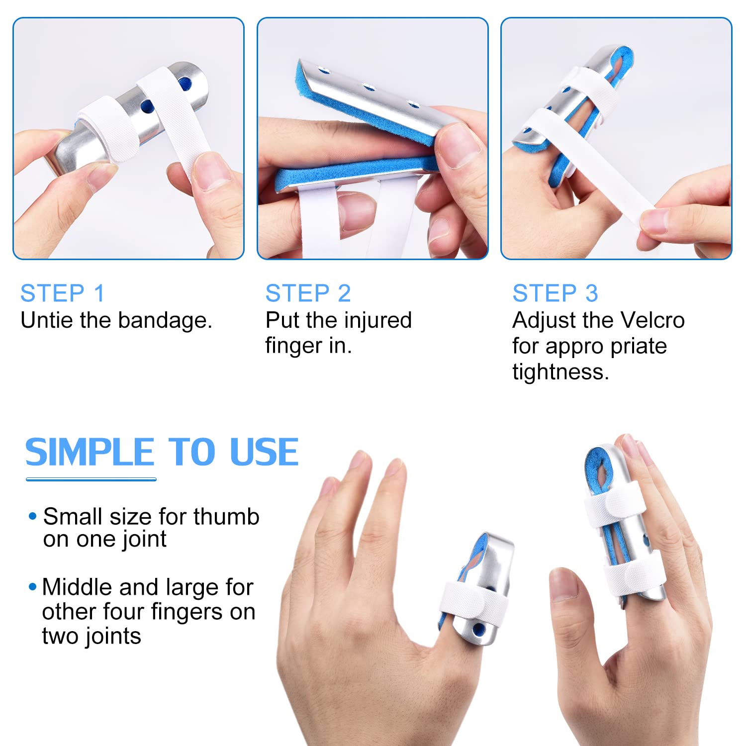Finger Splint, 3PCS Finger Support Brace Stabilizer for Straightening Arthritis Knuckle Immobilization, Blue - Image 3