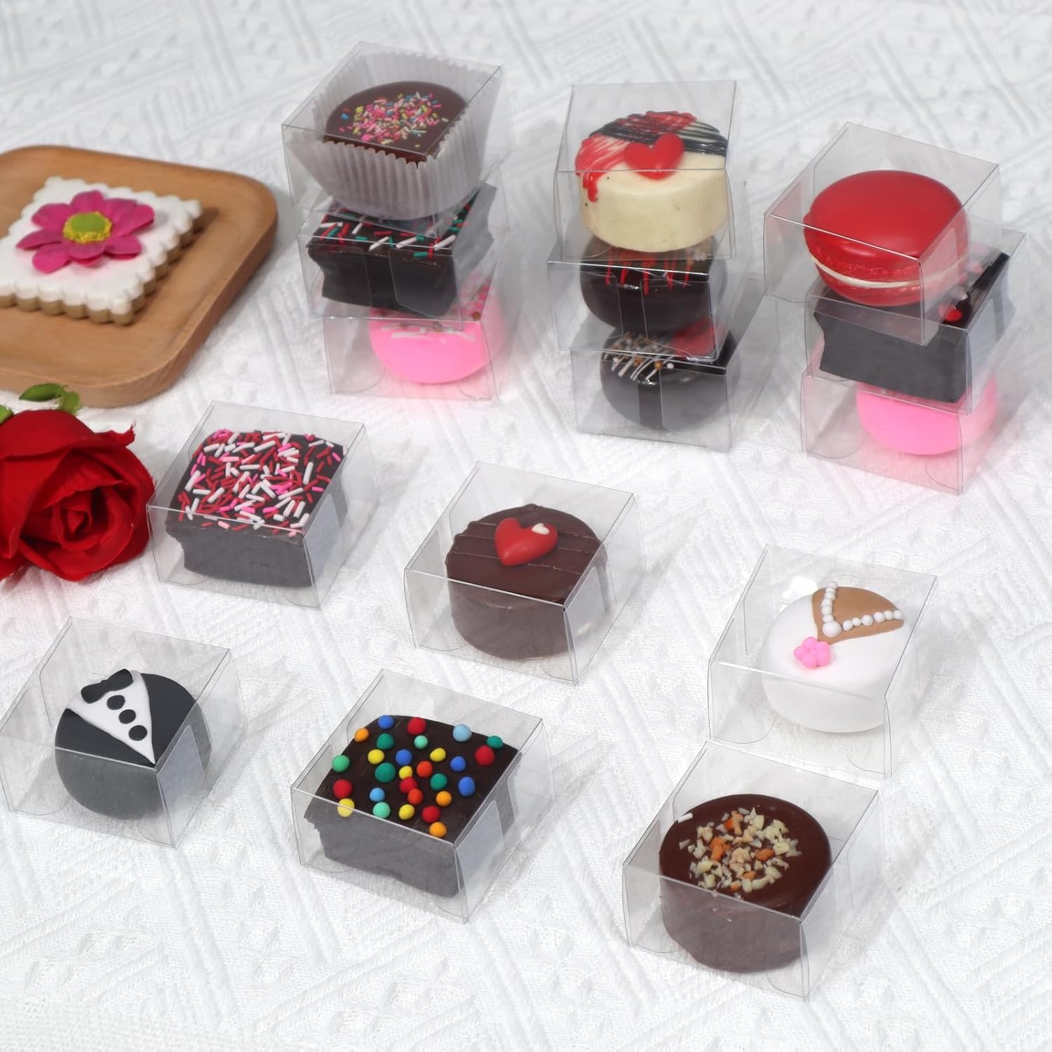 50Pcs 2.17x2.17x1.38 Inch Single Boxes for Chocolate Covered Ore, Macaron, Brownie, Treat, Candy, Small Gifts - Wedding, Bridal Shower, Birthday Party Favors - Image 4