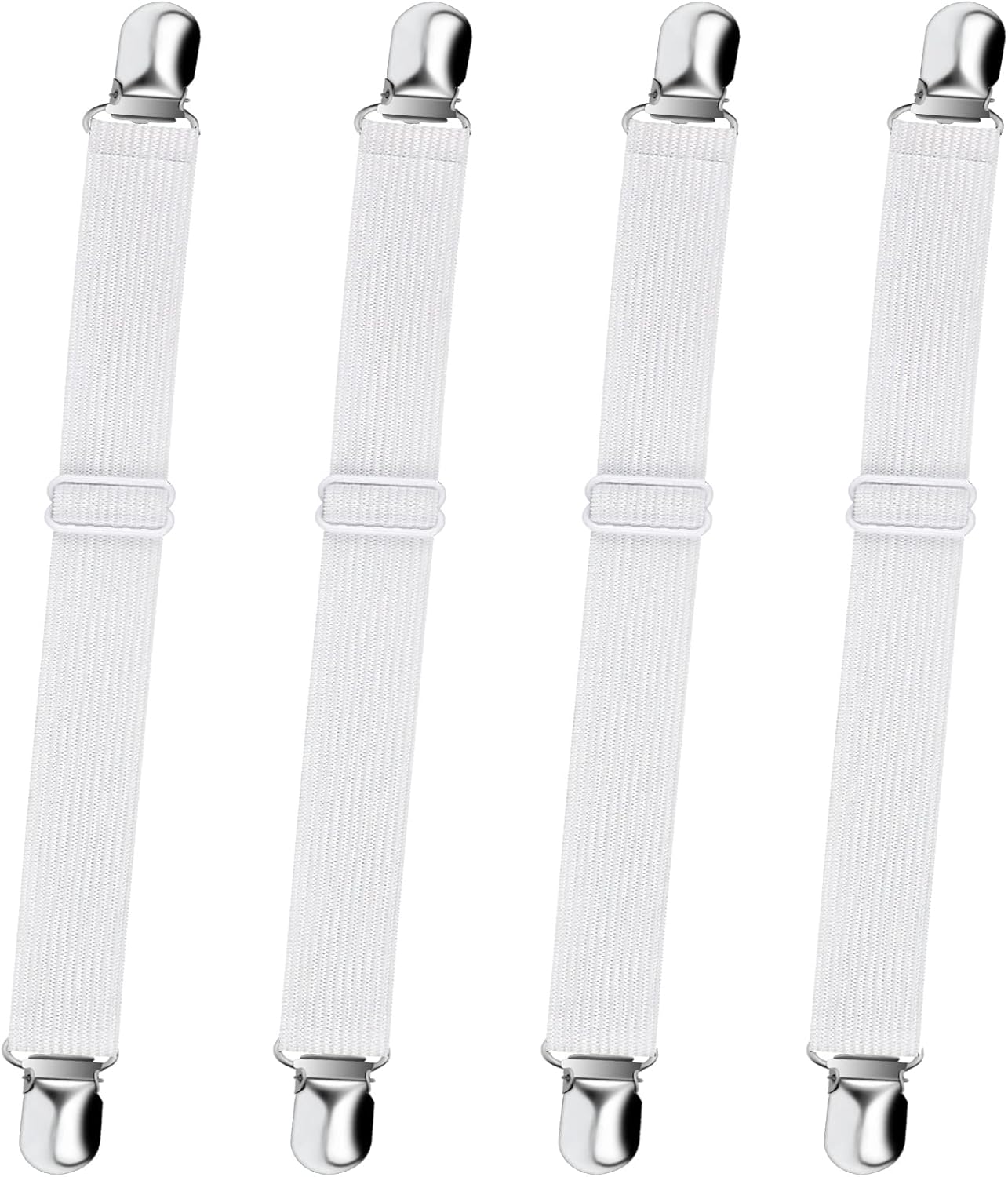 Bed Sheet Straps,  Adjustable Elastic Fitted Sheet Corner Holders Straps to Stay in Place, Non-Slip Fasteners Clips Compatible for Crib to King Size Bed, White 4Pcs - Image 1