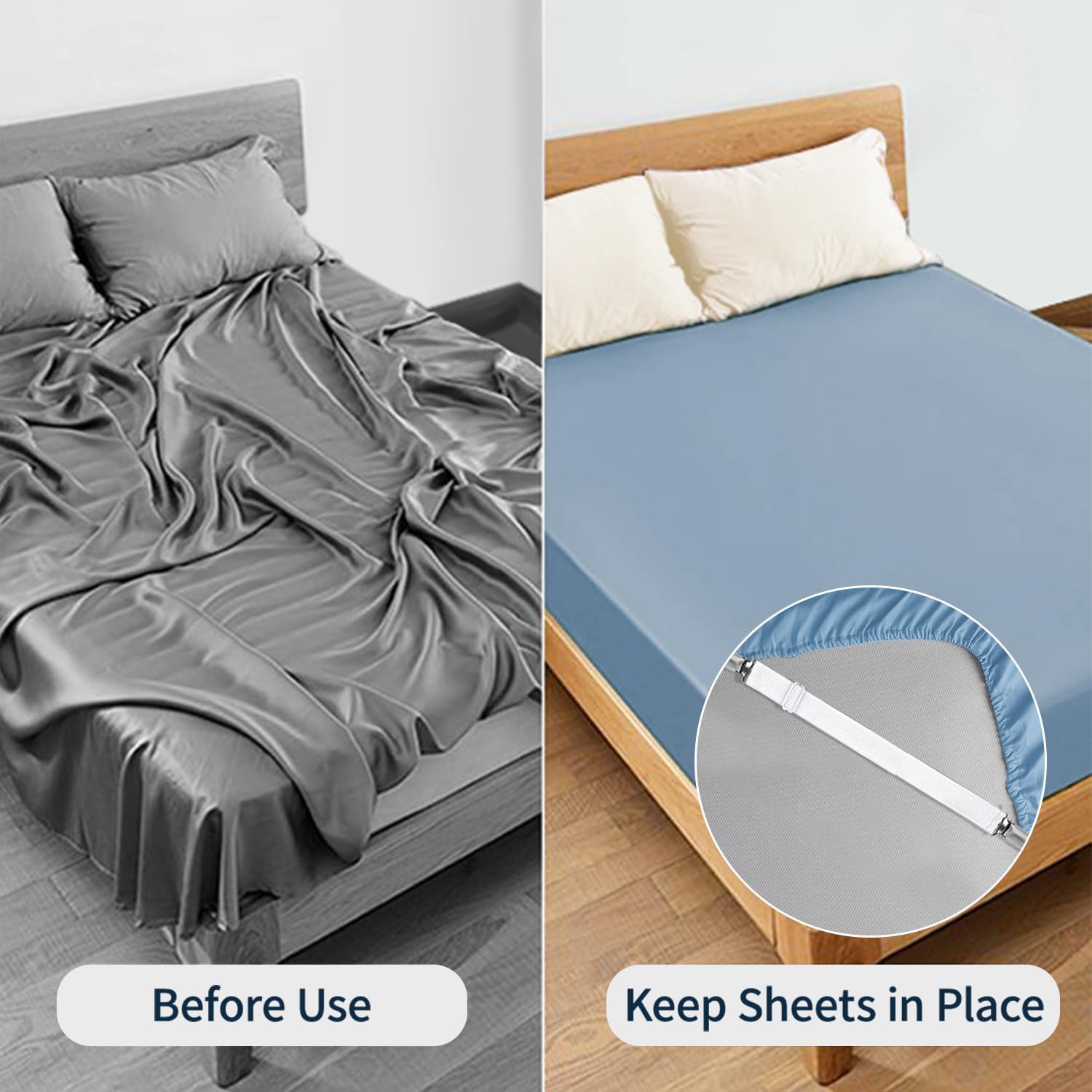 Bed Sheet Straps,  Adjustable Elastic Fitted Sheet Corner Holders Straps to Stay in Place, Non-Slip Fasteners Clips Compatible for Crib to King Size Bed, White 4Pcs - Image 4