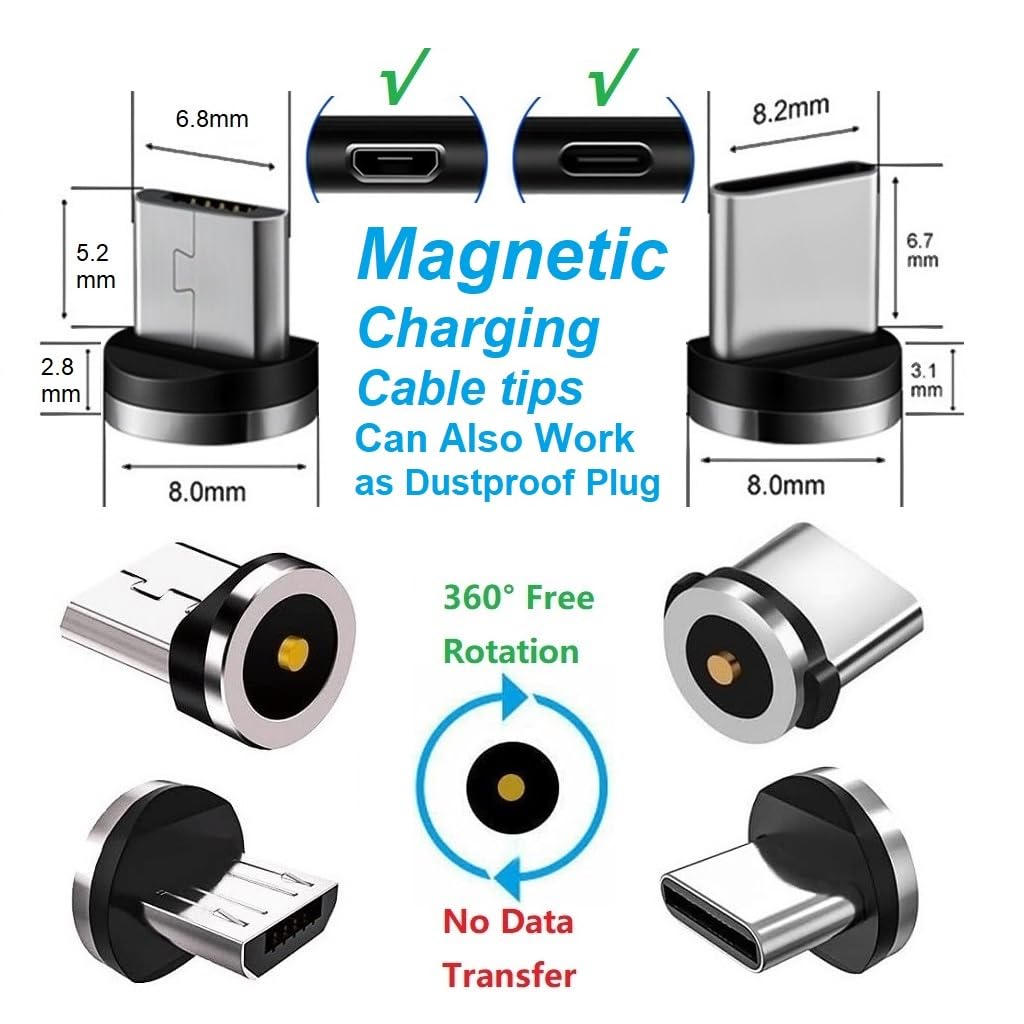 2in1 10pcs Magnetic Charging Tips, 360 Rotate Tips for USB-C/Micro Ports, Water-dustproof, No Cord, Non-Data - Image 2