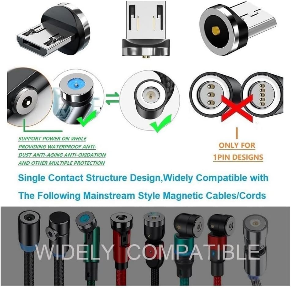 Magnetic Charging Tips Micro-USB 15pcs,1Pin 360° Rotate Connector Adapter for Micro USB Ports Series,Just Plugs to Charging/Water-dustproof/antioxidant Without Cord&Non-Data - Image 2