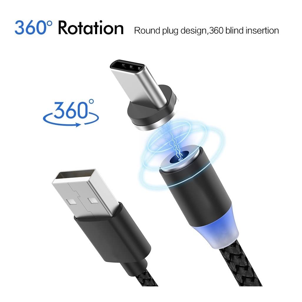 Magnetic Charging Cable 6pcs,Just 360°Rotate Magnetic Cables Without Magnetic Charging Tips,[3.3ft/1m,2.4 A Max 3in1 Nylon Braid Cord(3.3ft/Black), 6PC/3.3ft/Black - Image 4