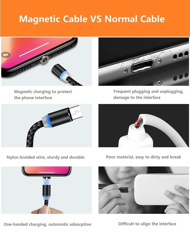 Magnetic Charging Cable 6pcs,Just 360°Rotate Magnetic Cables Without Magnetic Charging Tips,[3.3ft/1m,2.4 A Max 3in1 Nylon Braid Cord(3.3ft/Black), 6PC/3.3ft/Black - Image 5